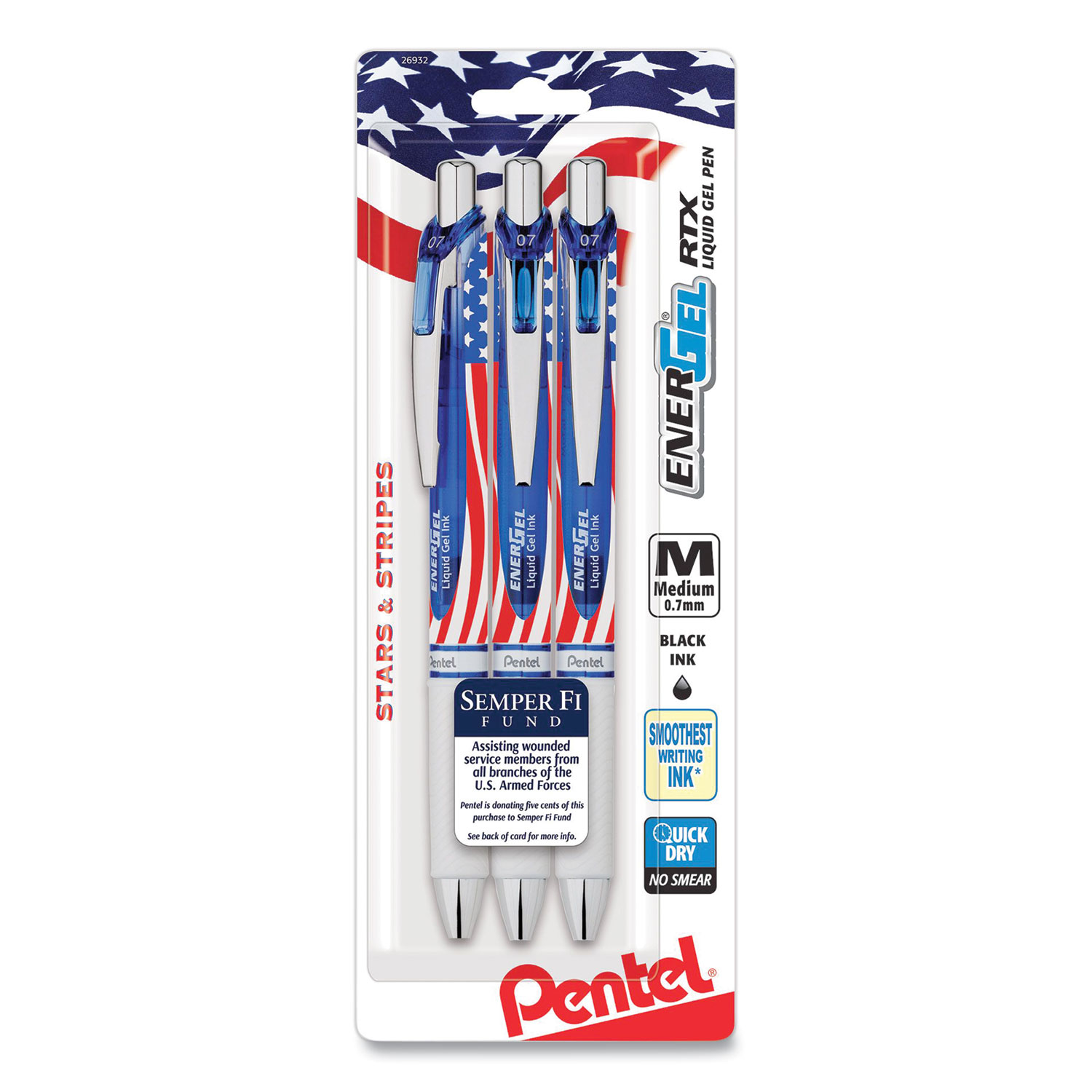 ENERGEL RTX STARS AND STRIPES GEL PEN, RETRACTABLE, MEDIUM 0.7 MM, BLACK INK, RE