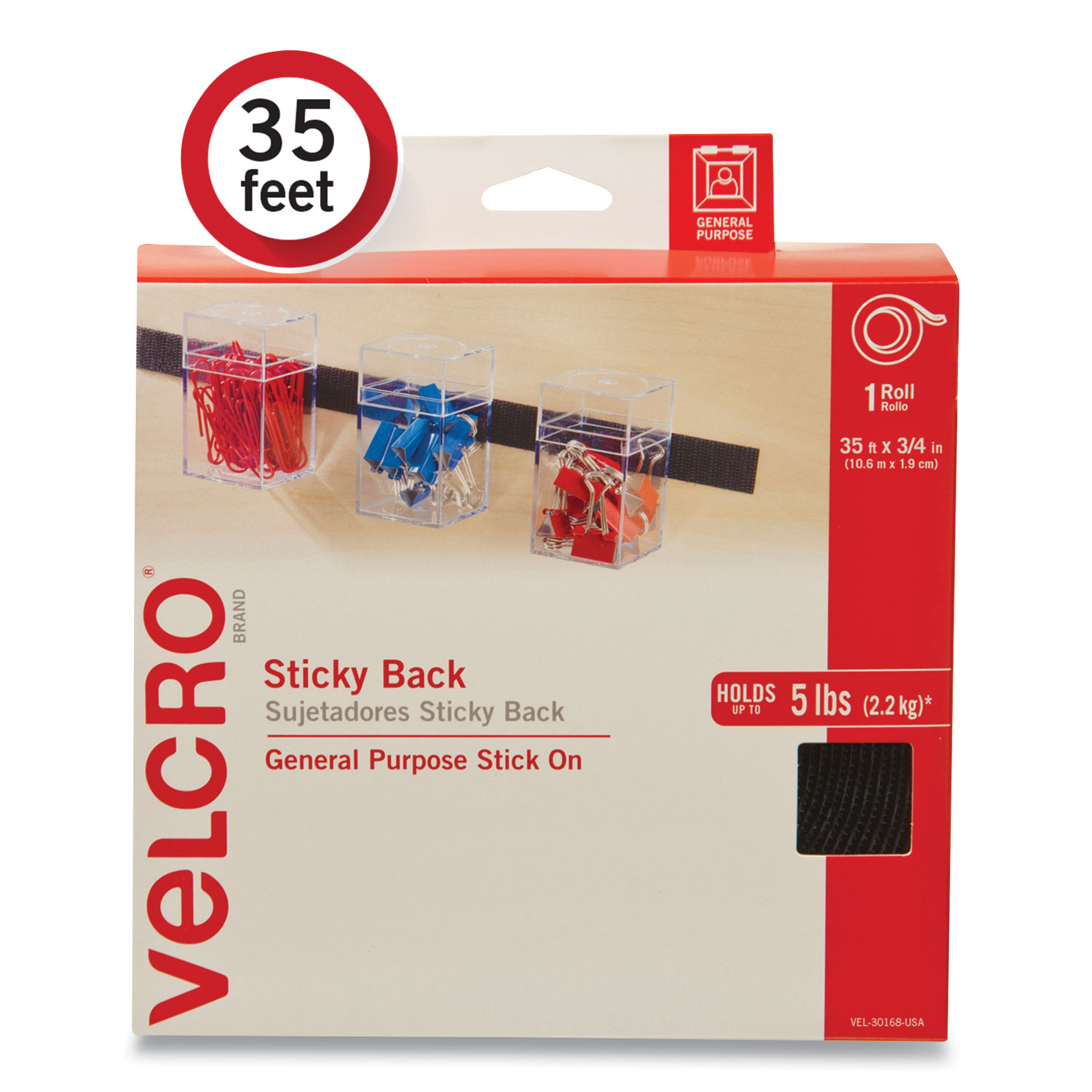 VELCRO® Brand Sticky-Back Fasteners, Removable Adhesive, 0.75