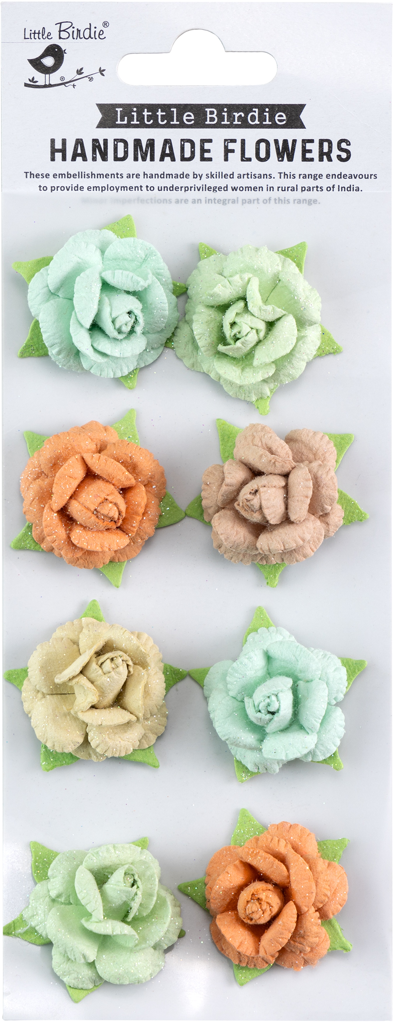 Little Birdie Angle Rose Paper Flowers 8/Pkg-Woodland Stories