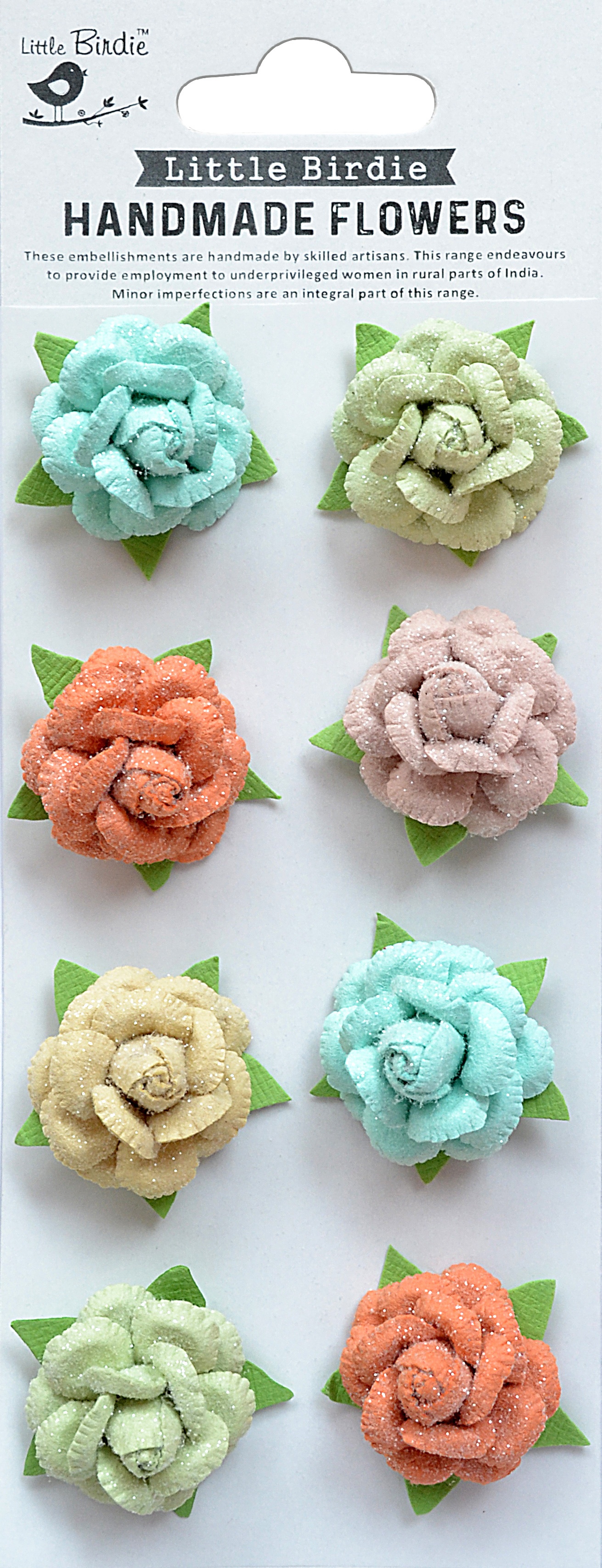 Little Birdie Angle Rose Paper Flowers 8/Pkg-Woodland Stories