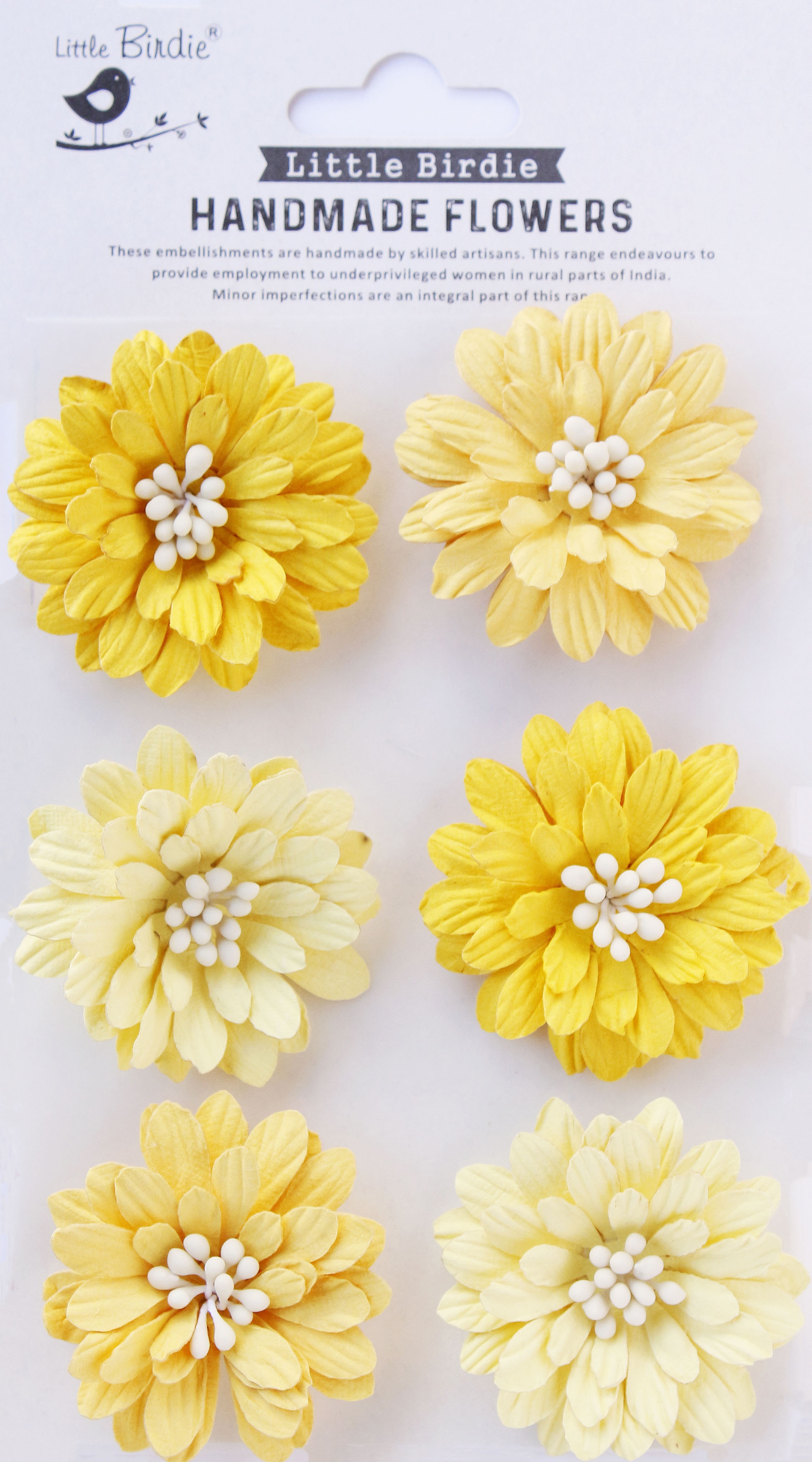 Little Birdie Astra Paper Flowers 6/Pkg-Sunshine