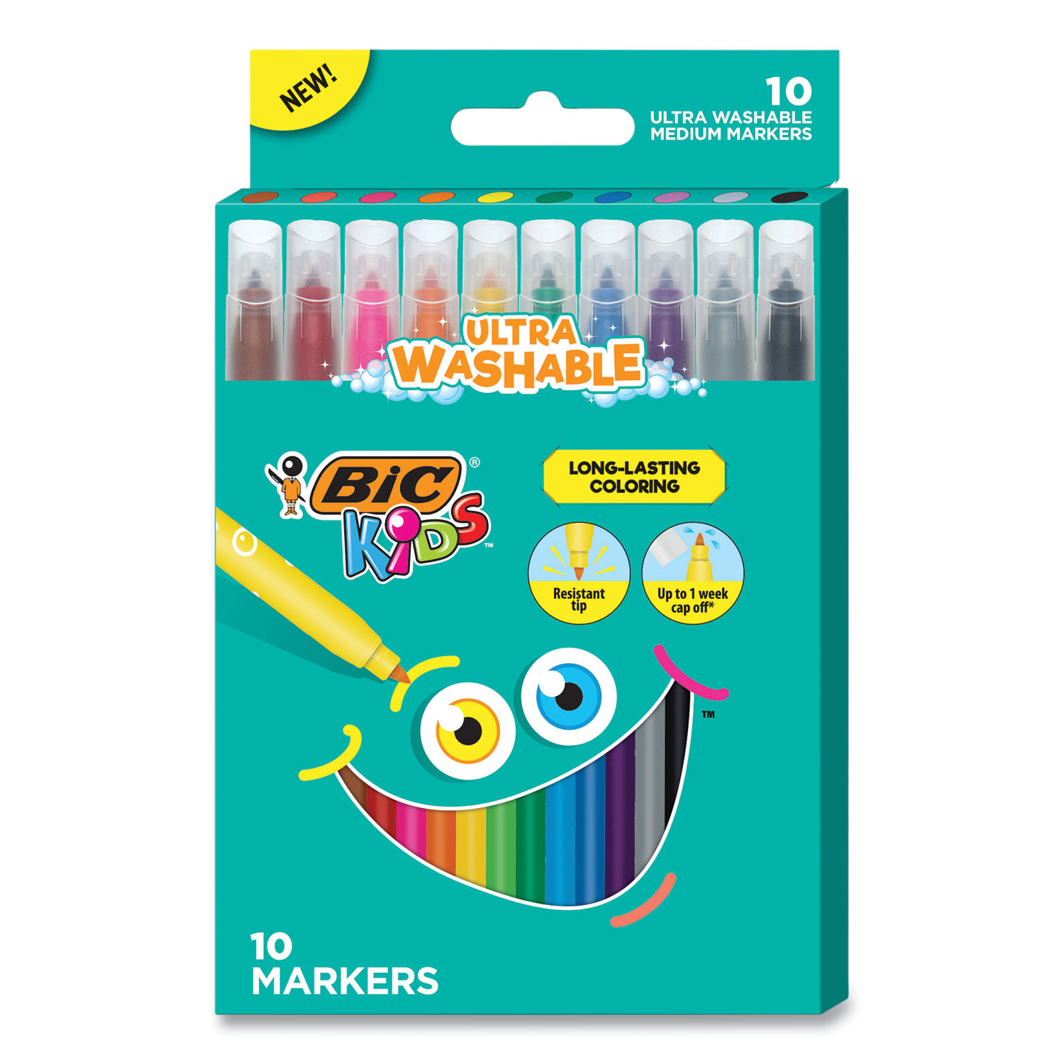 KIDS ULTRA WASHABLE MARKERS, MEDIUM BULLET TIP, ASSORTED COLORS, 10/PACK