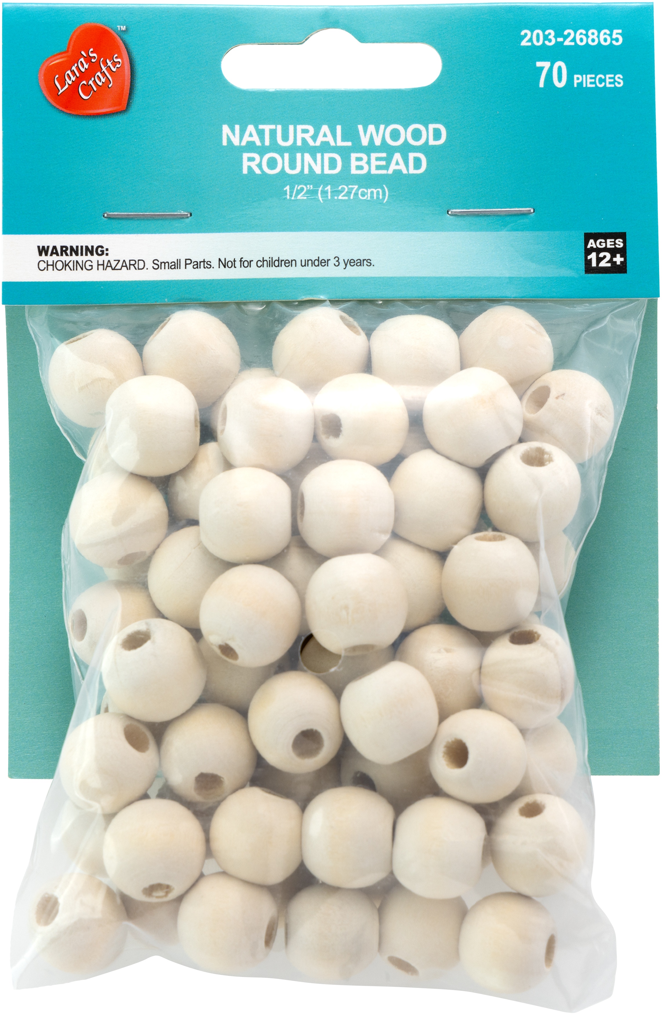 CousinDIY Wood Round Beads 70/Pkg-Natural 0.5
