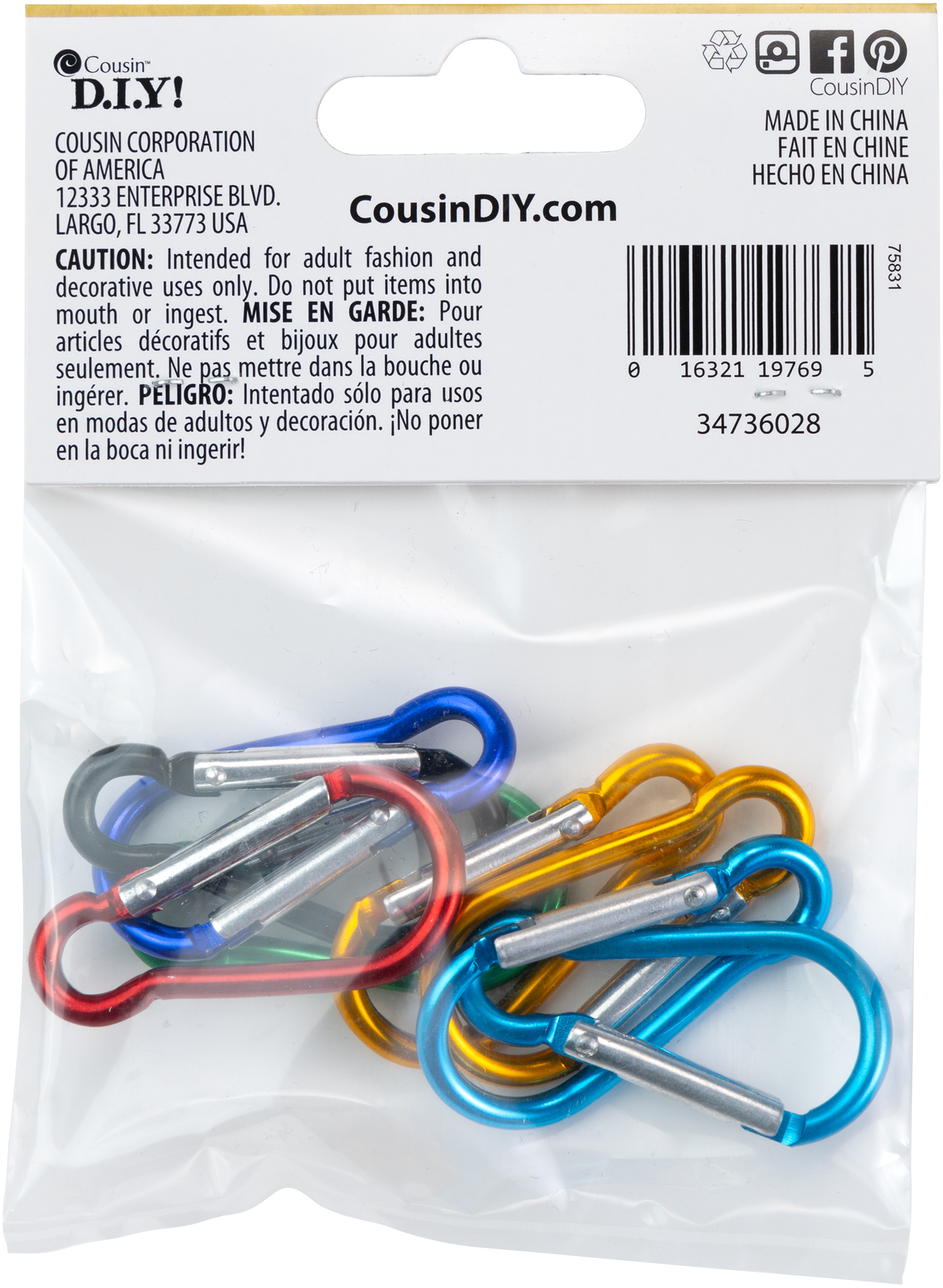 CousinDIY Carabiner 8/Pkg-Assorted