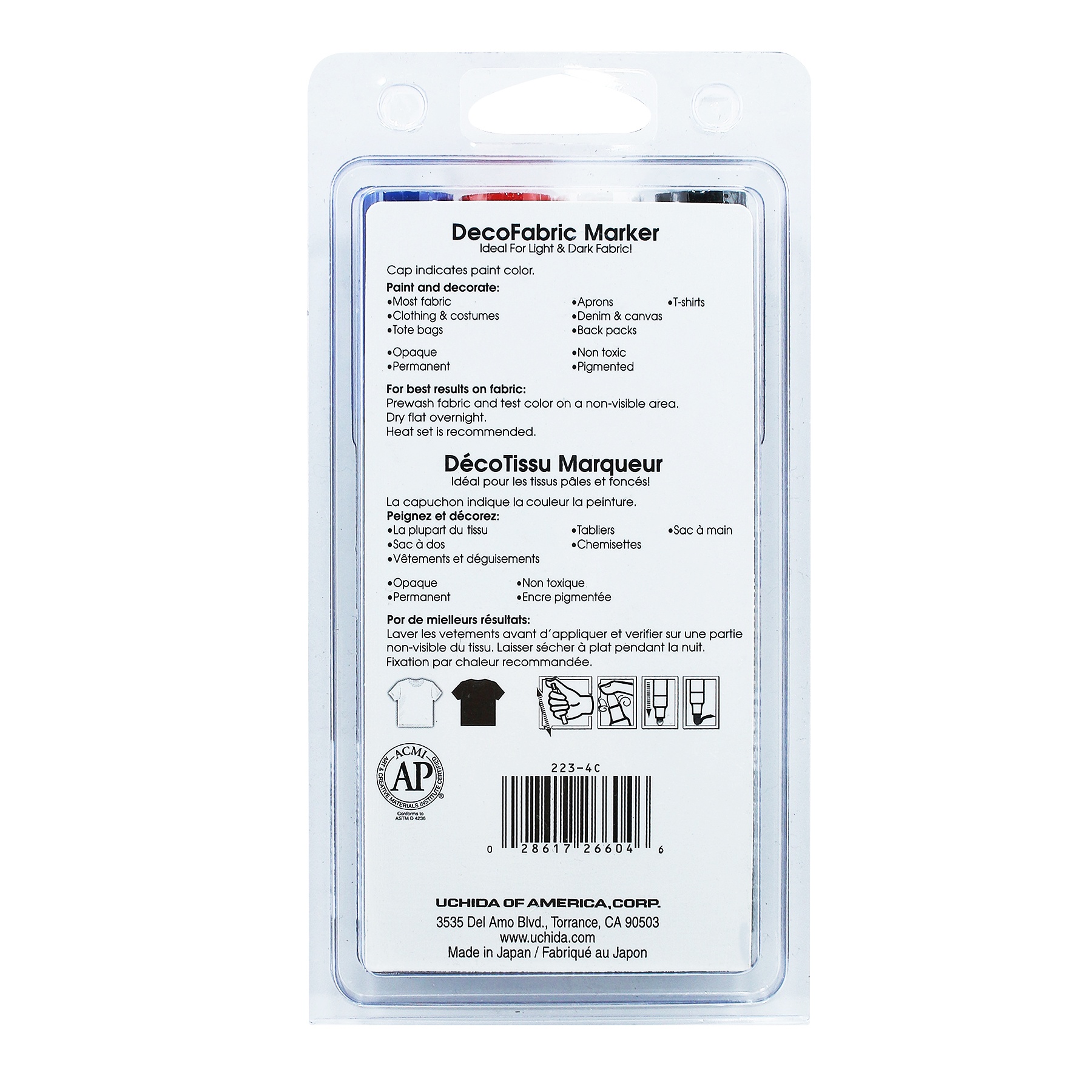 Uchida DecoFabric Opaque Paint Marker Chisel Tip 4/Pkg-Primary Colors