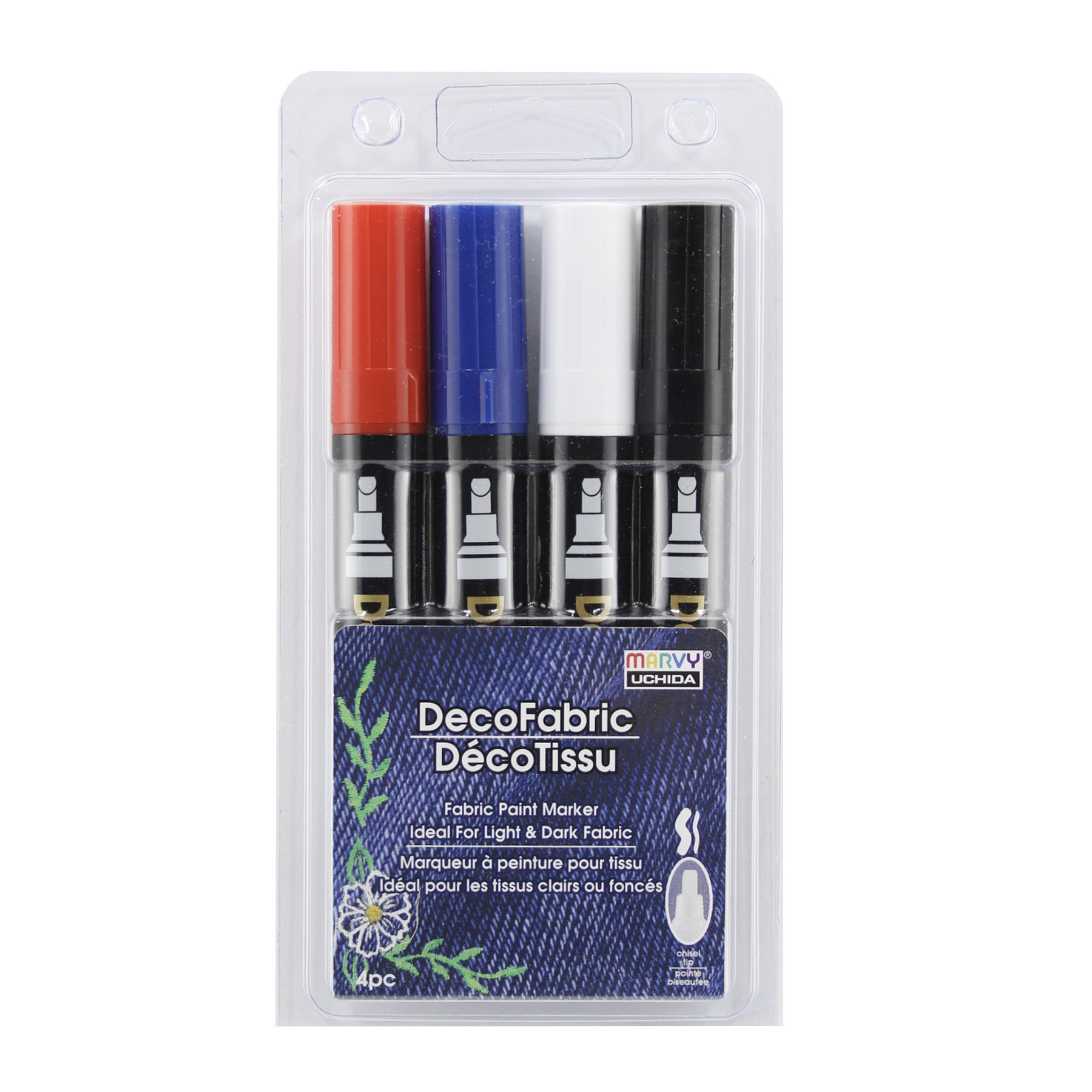 Uchida DecoFabric Opaque Paint Marker Chisel Tip 4/Pkg-Primary Colors