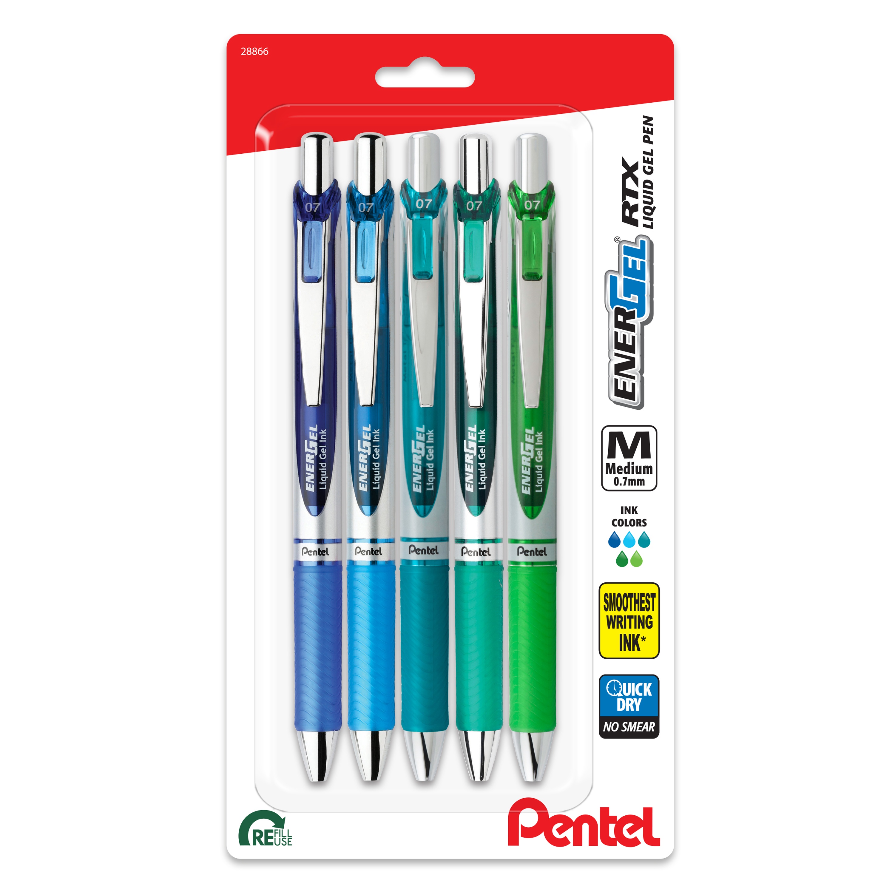 Pentel EnerGel RTX Retractable Liquid Gel Pens 0.7mm 5/Pkg-Left Brain Expression