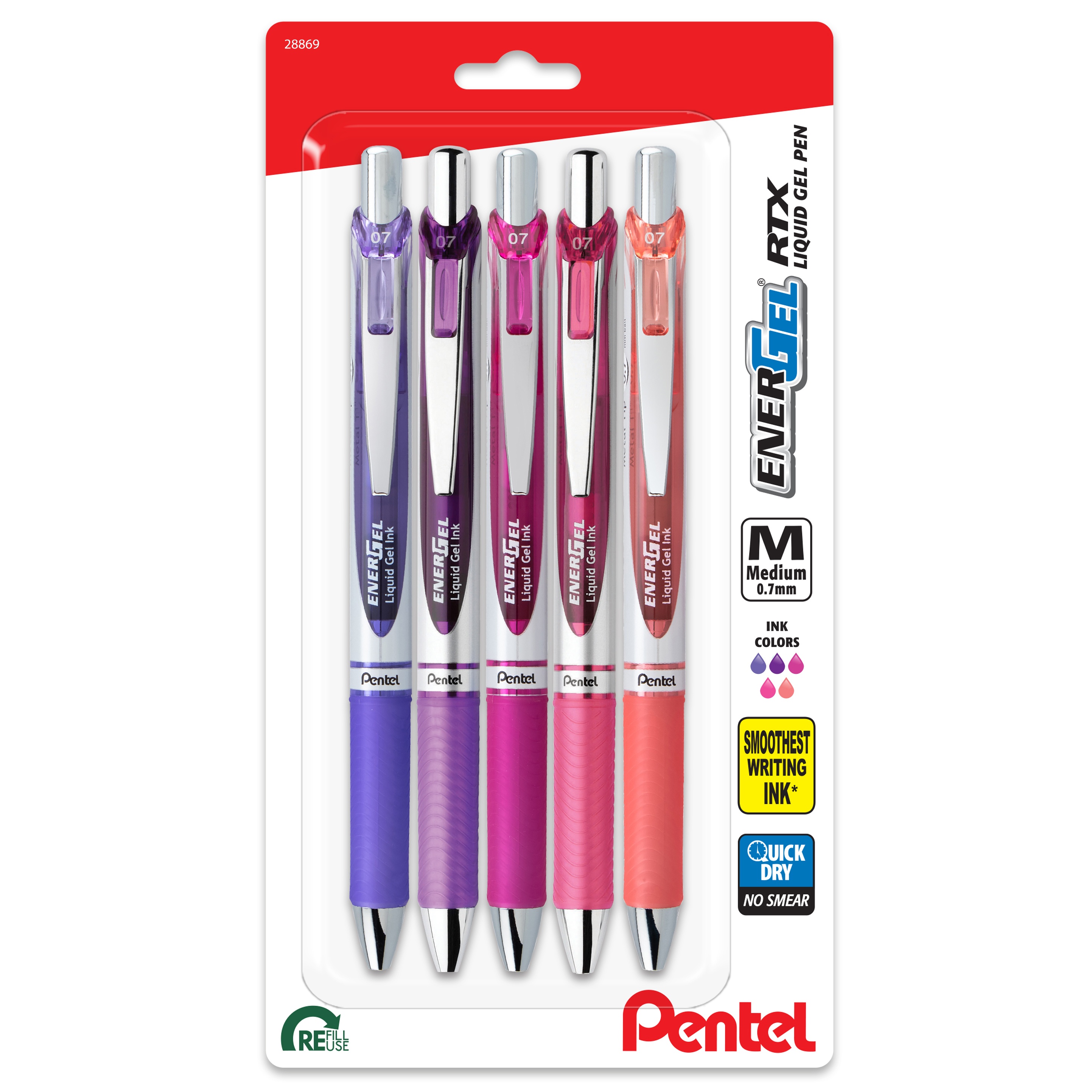 Pentel EnerGel RTX Retractable Liquid Gel Pens 0.7mm 5/Pkg-Passion Expressions