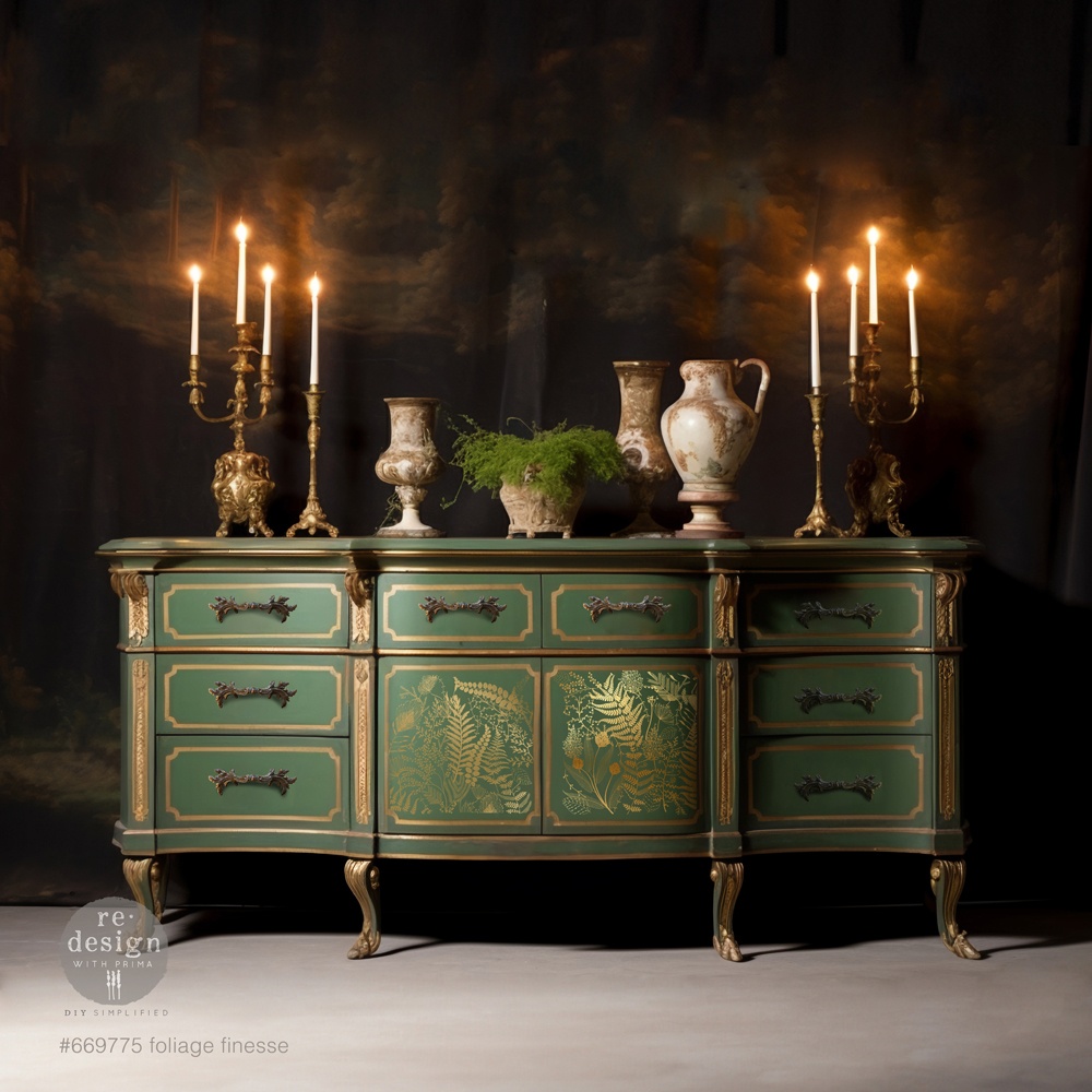 Prima Re-Design Kacha Decor Transfers-Foliage Finesse, Gold Foil