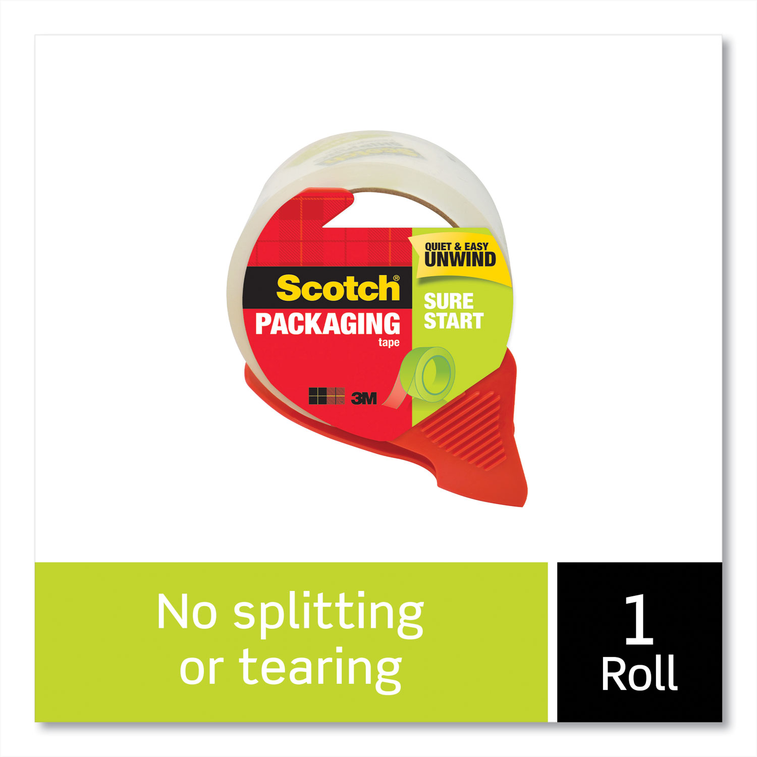 Scotch® Sure Start Packaging Tape w/Dispenser, 1.88