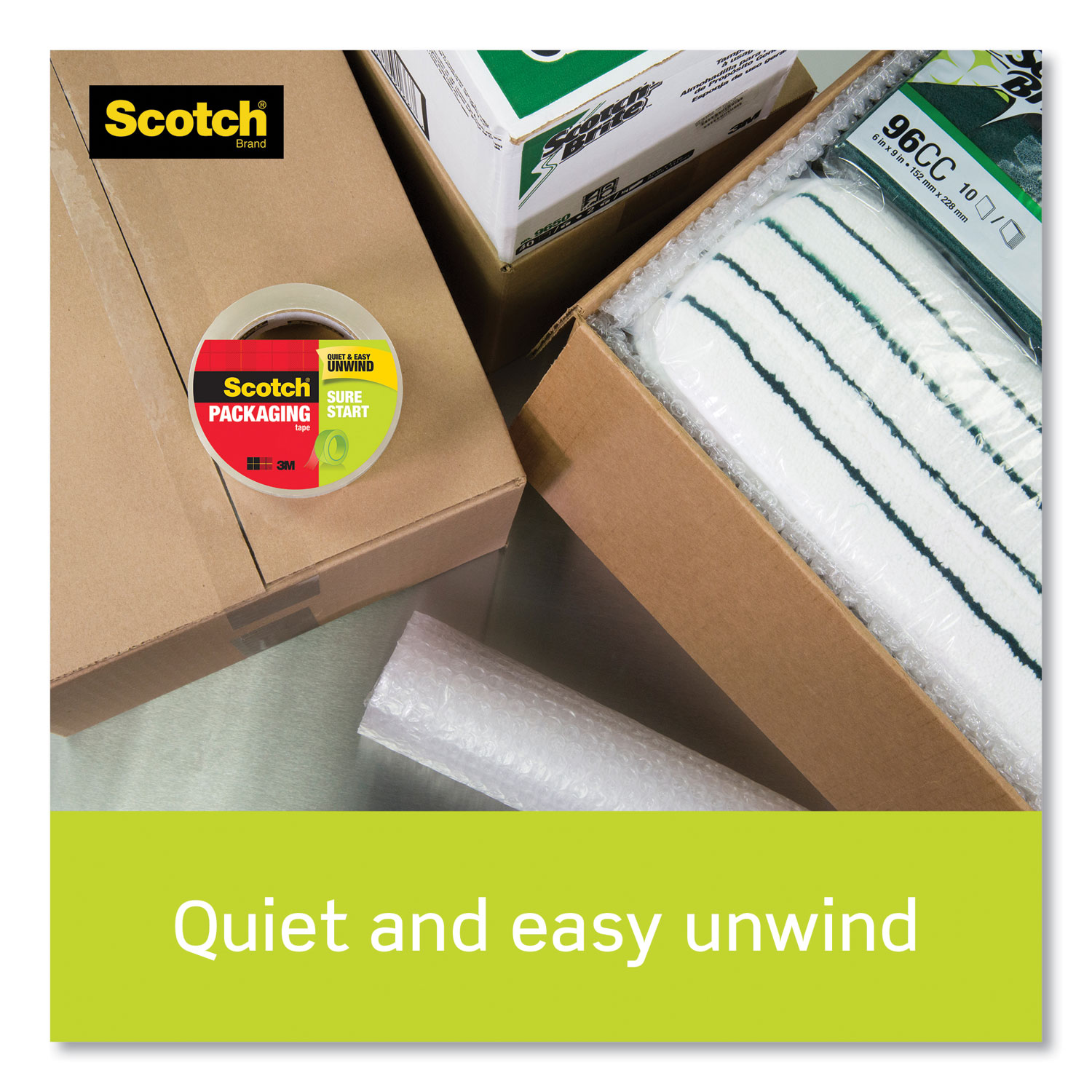 Scotch® Sure Start Packaging Tape w/Dispenser, 1.88