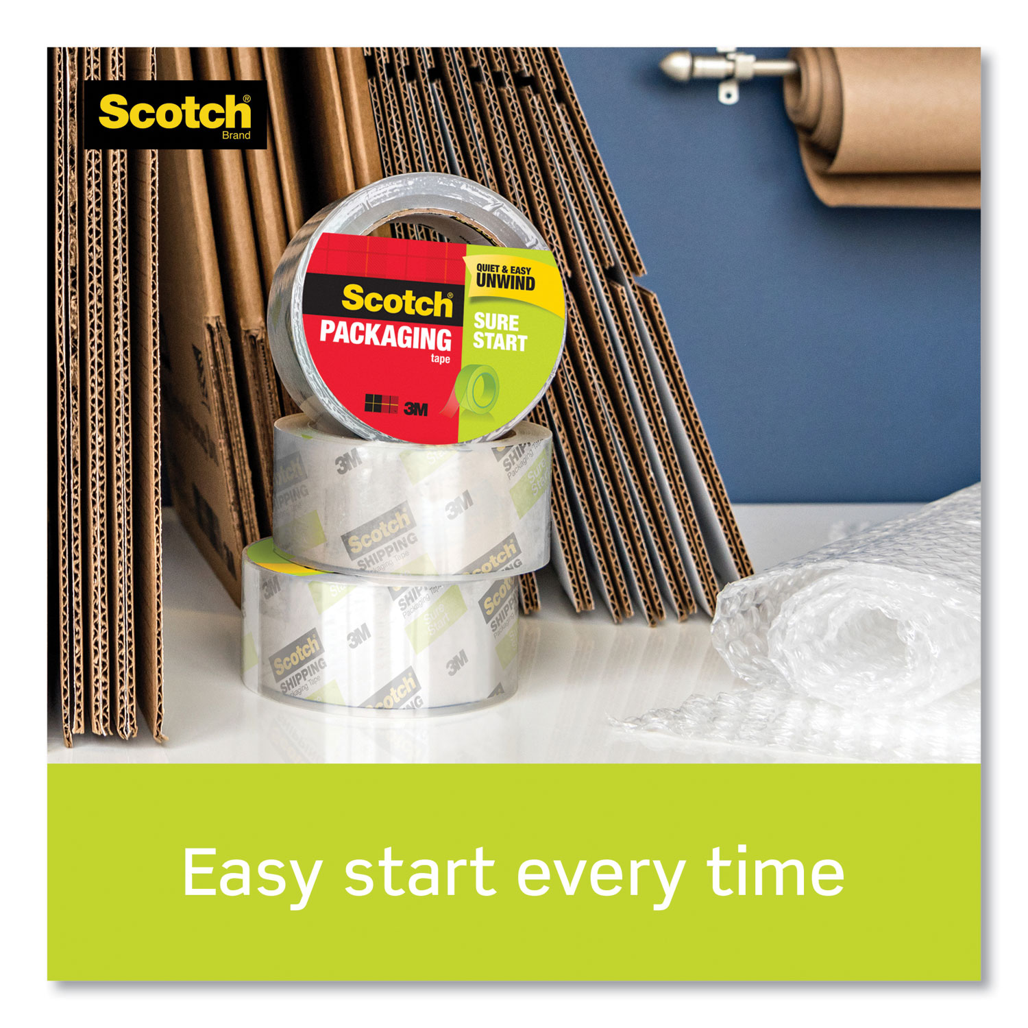 Scotch® Sure Start Packaging Tape w/Dispenser, 1.88