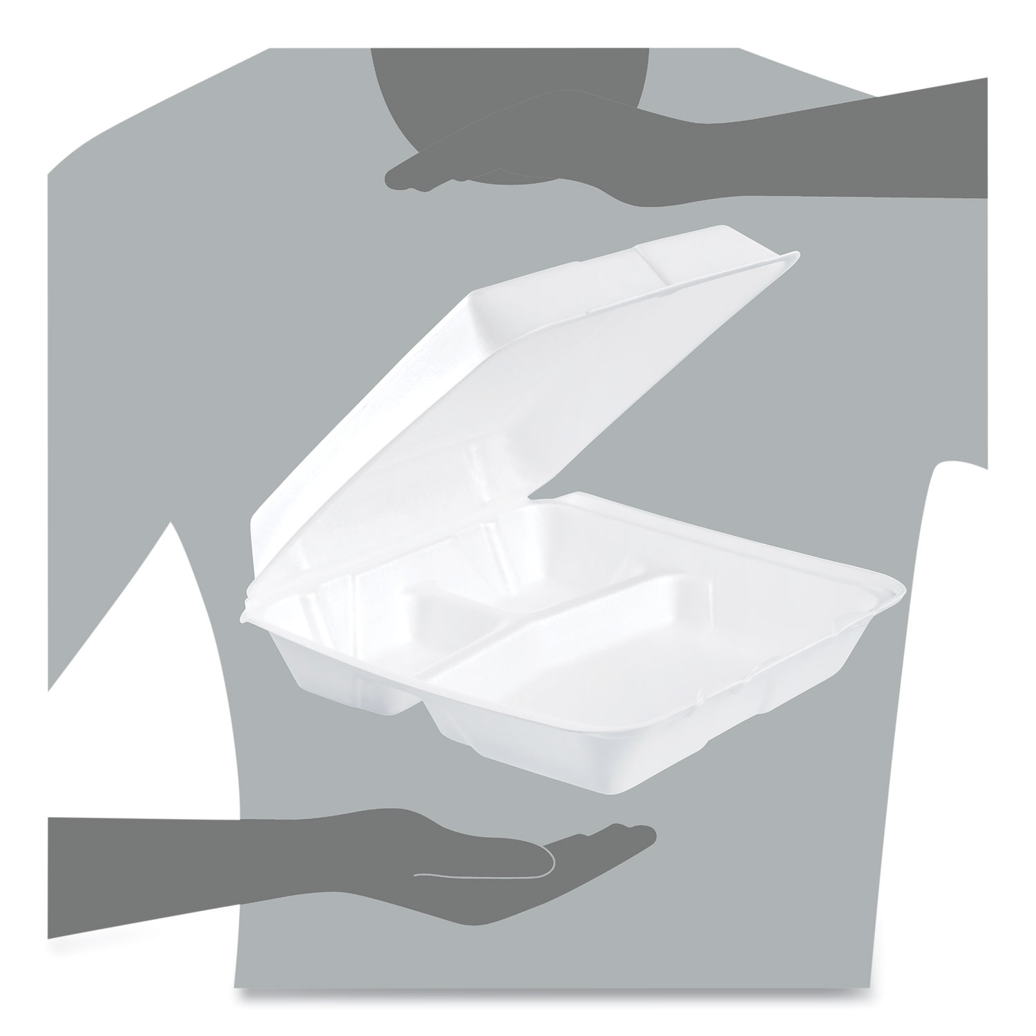 Dart® Foam Container, Hinged Lid, 3-Comp, 9 1/2 x 9 1/4 x 3, 200/Carton