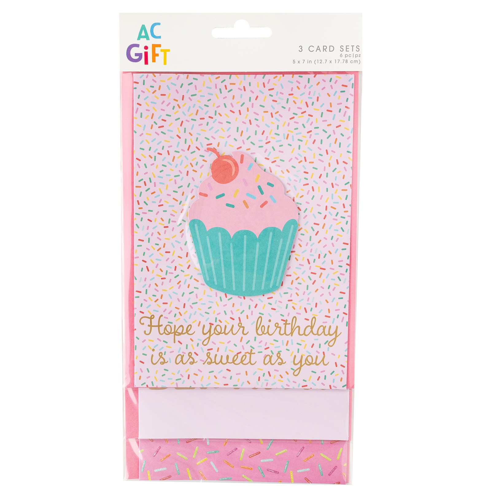 American Crafts Greeting Cards 3/Pkg-Birthday Cupcake