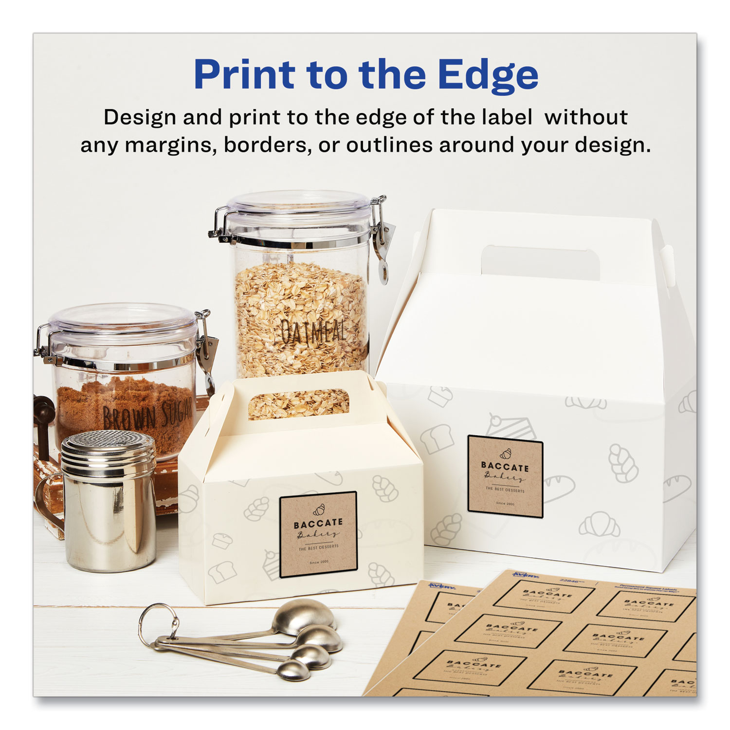 Avery® Square Print-to-the-Edge Labels, 2 x 2, Kraft Brown, 300/Pack