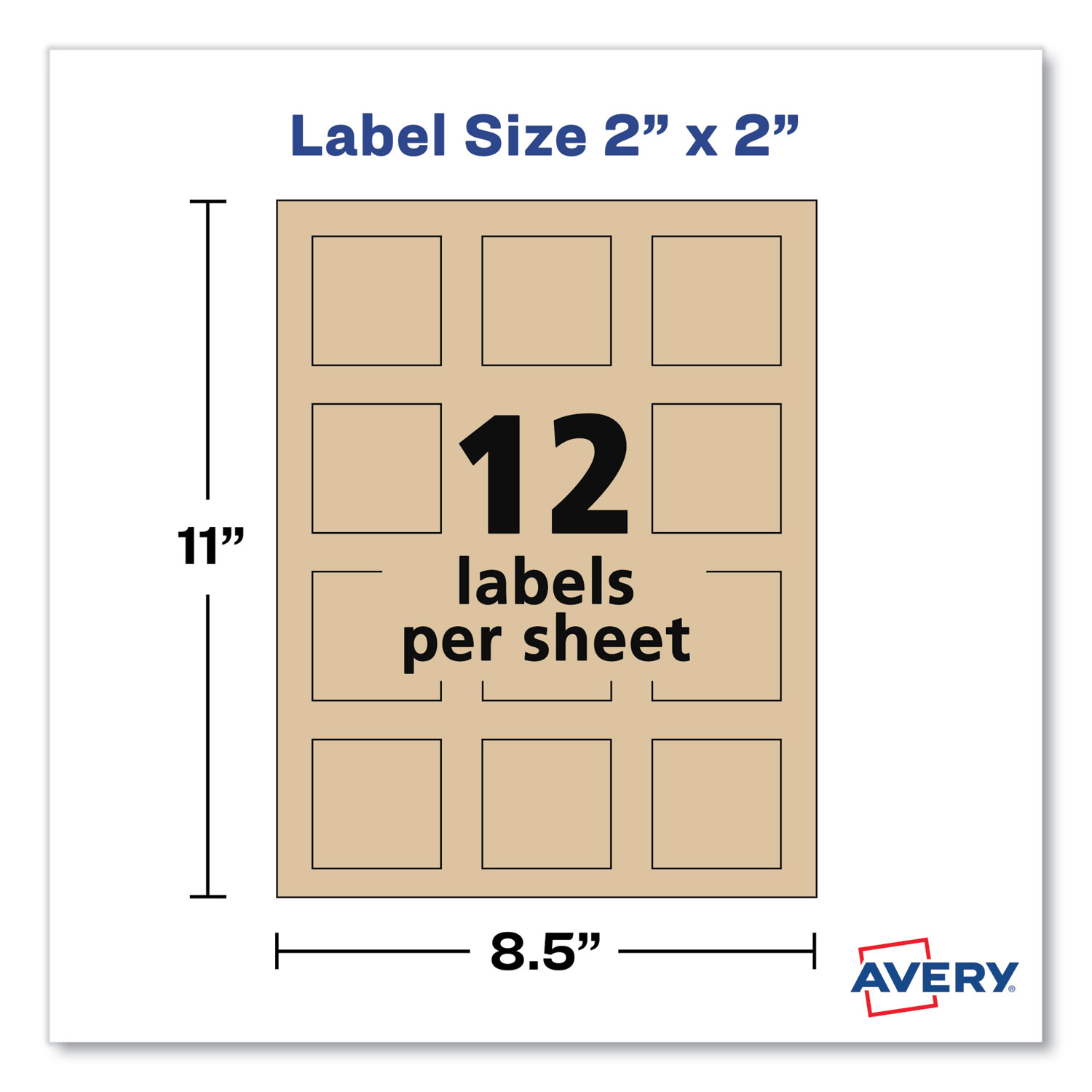 Avery® Square Print-to-the-Edge Labels, 2 x 2, Kraft Brown, 300/Pack