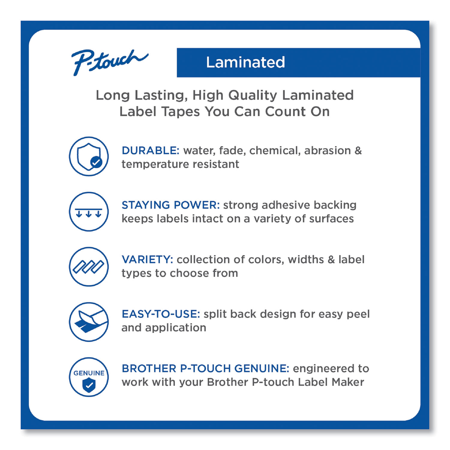 Brother P-Touch® TZe Laminated Removable Label Tapes, 0.47