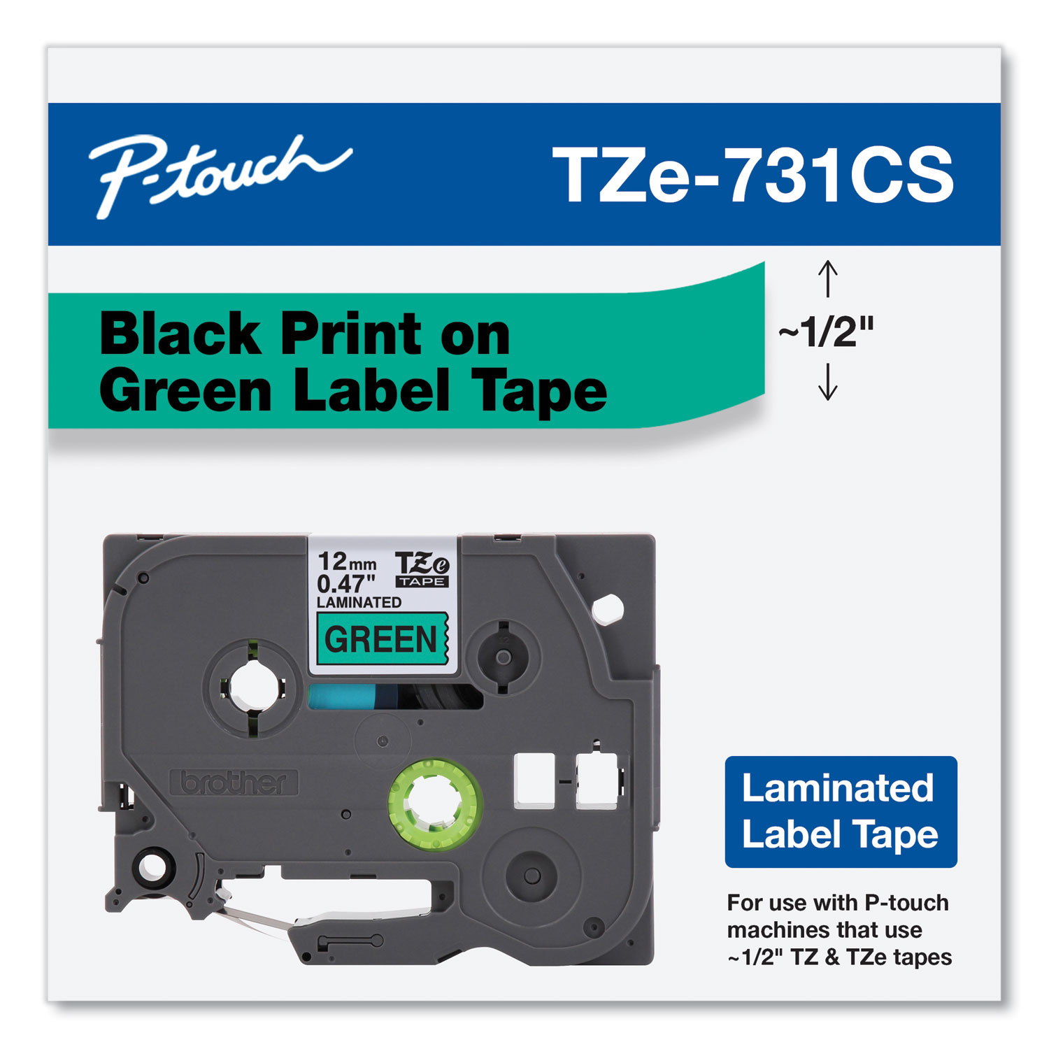 Brother P-Touch® TZe Laminated Removable Label Tapes, 0.47