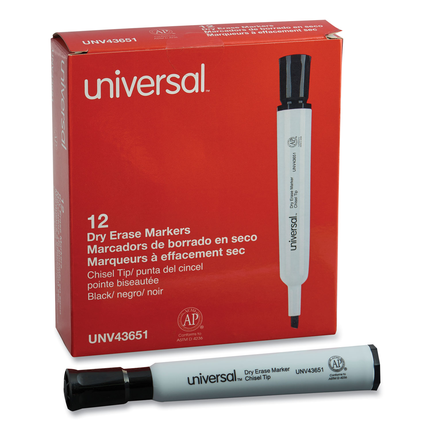 Universal® Dry Erase Marker, Chisel Tip, Black, Dozen
