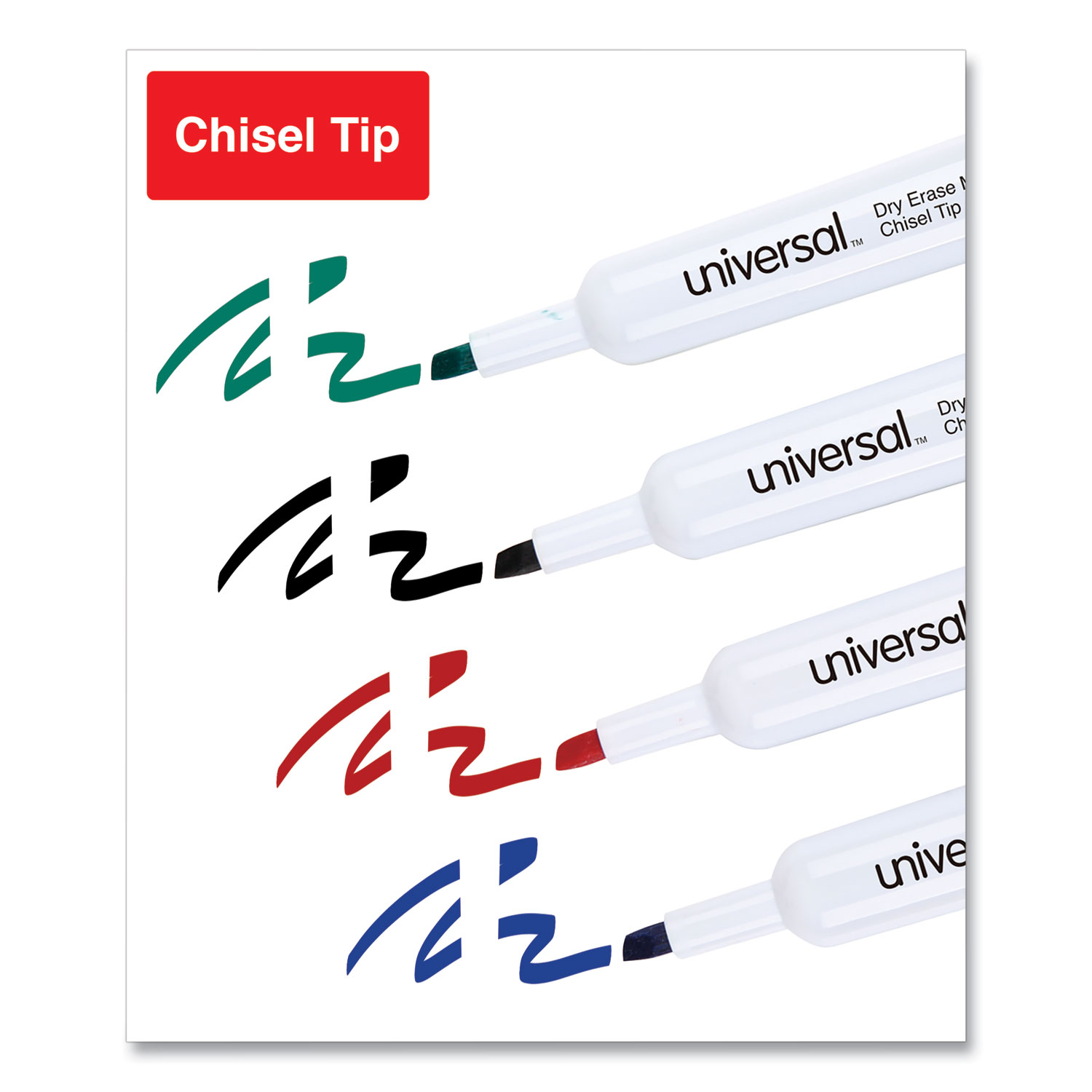 Universal® Dry Erase Markers, Chisel Tip, Assorted, 4/Set