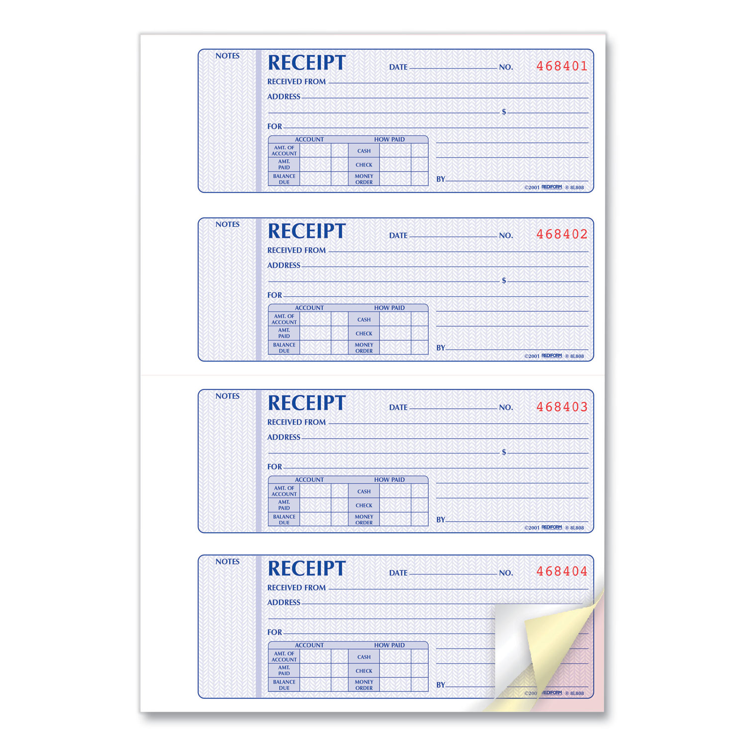 Rediform® Money Receipt Book, 7 x 2 3/4, Carbonless Triplicate, 100 Sets/Book