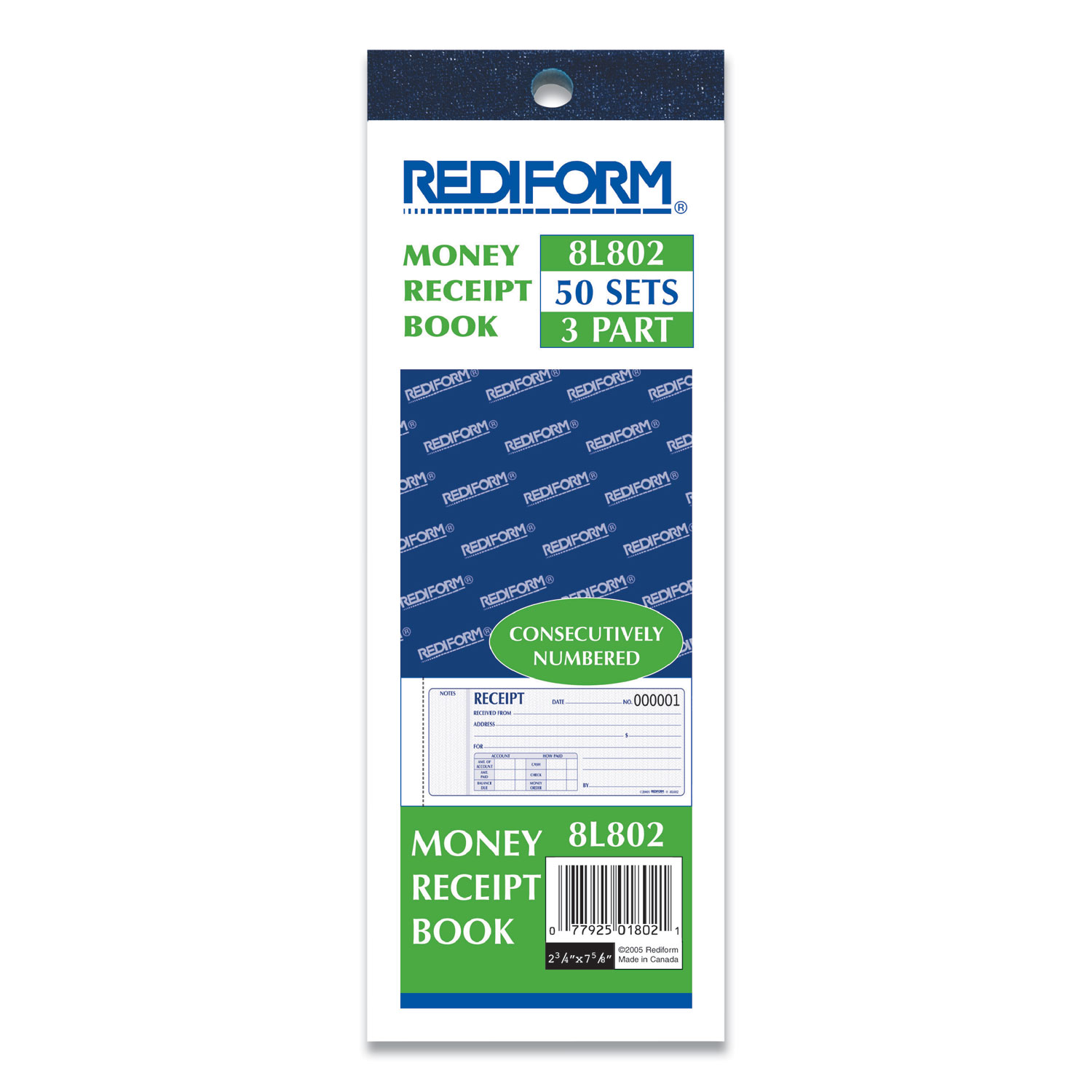 Rediform® Receipt Book, 7 x 2 3/4, Carbonless Triplicate, 50 Sets/Book