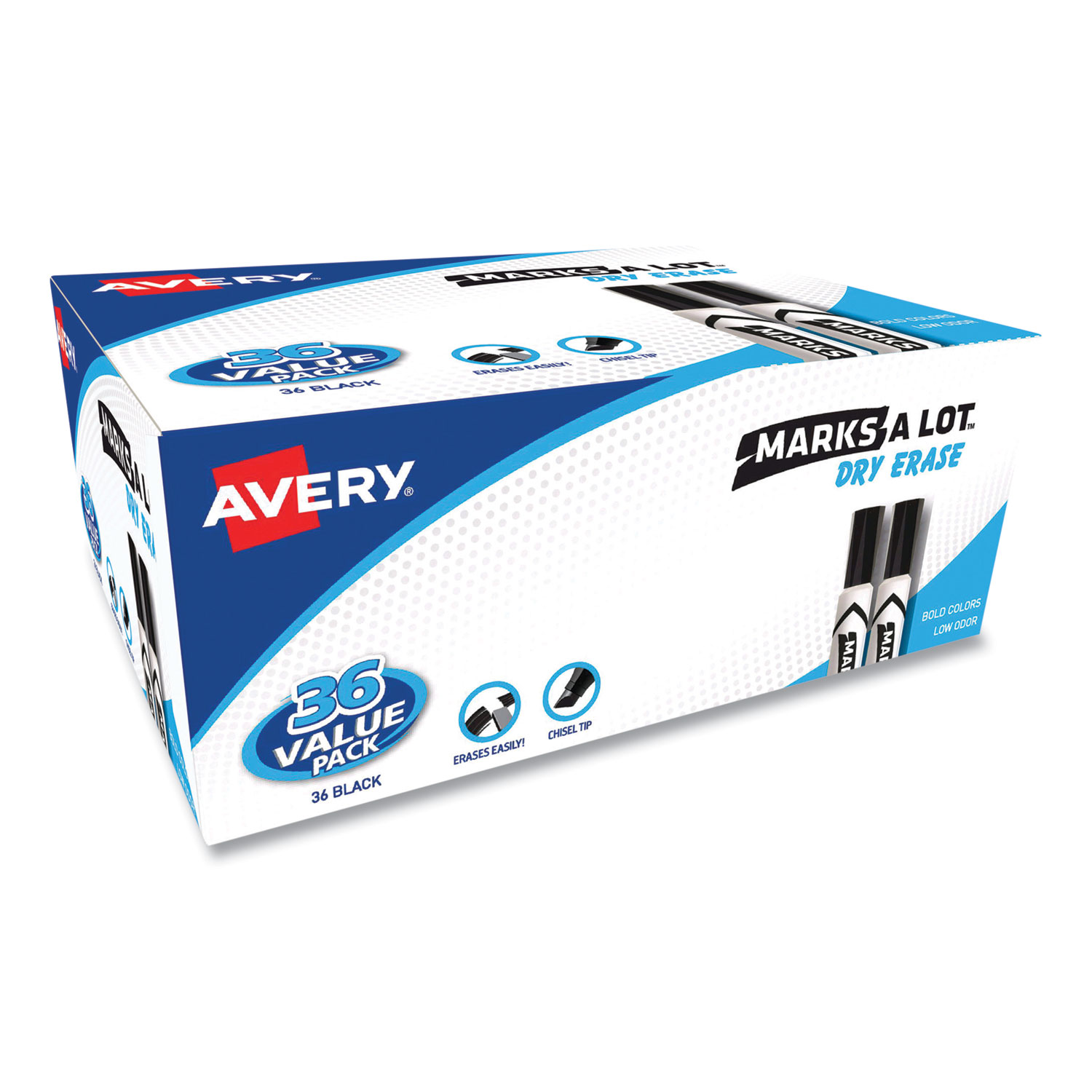Avery® Marks-A-Lot Desk-Style Dry Erase Marker, Chisel Tip, Black, 36/Pack