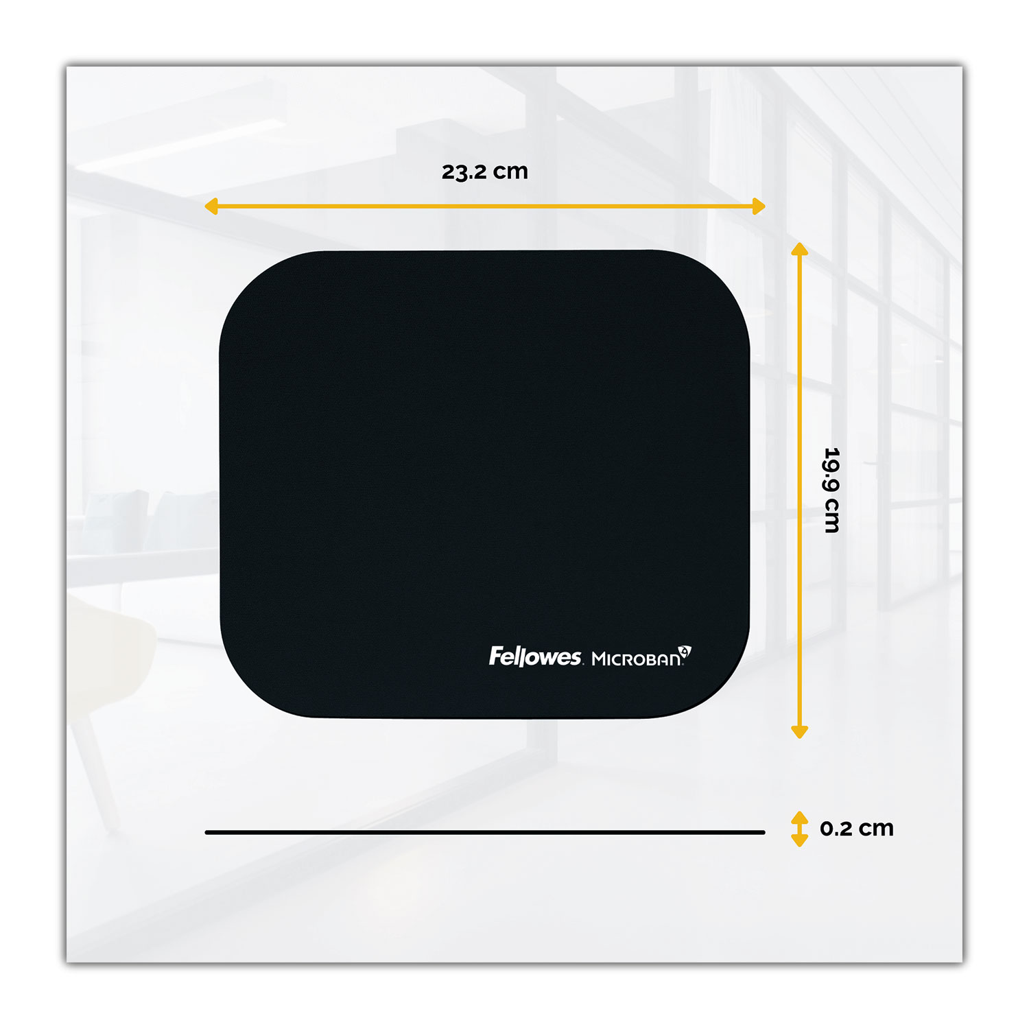 Fellowes® Mouse Pad w/Microban, Nonskid Base, 9 x 8, Black