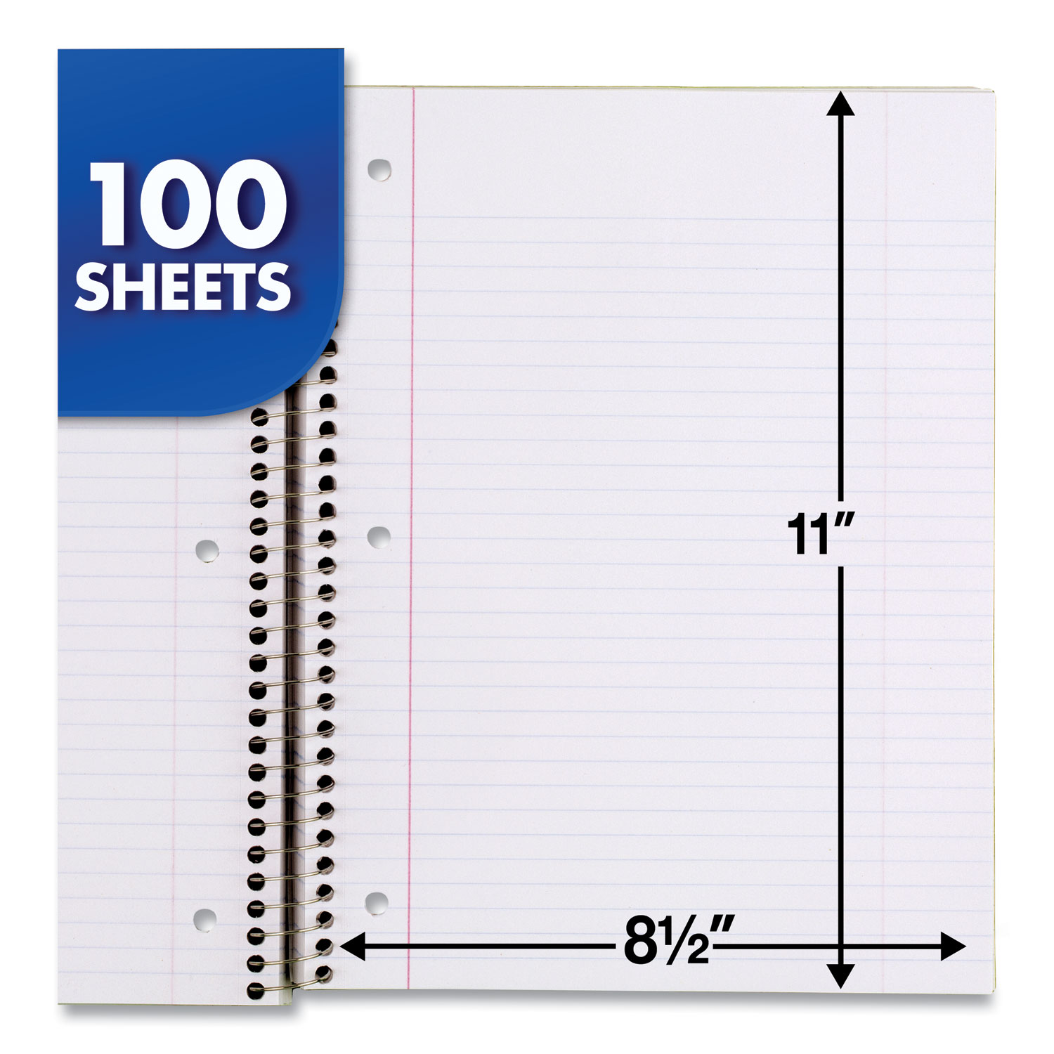 Mead® Spiral Bound Notebook, Perforated, College Rule, 11 x 8, White, 100 Sheets