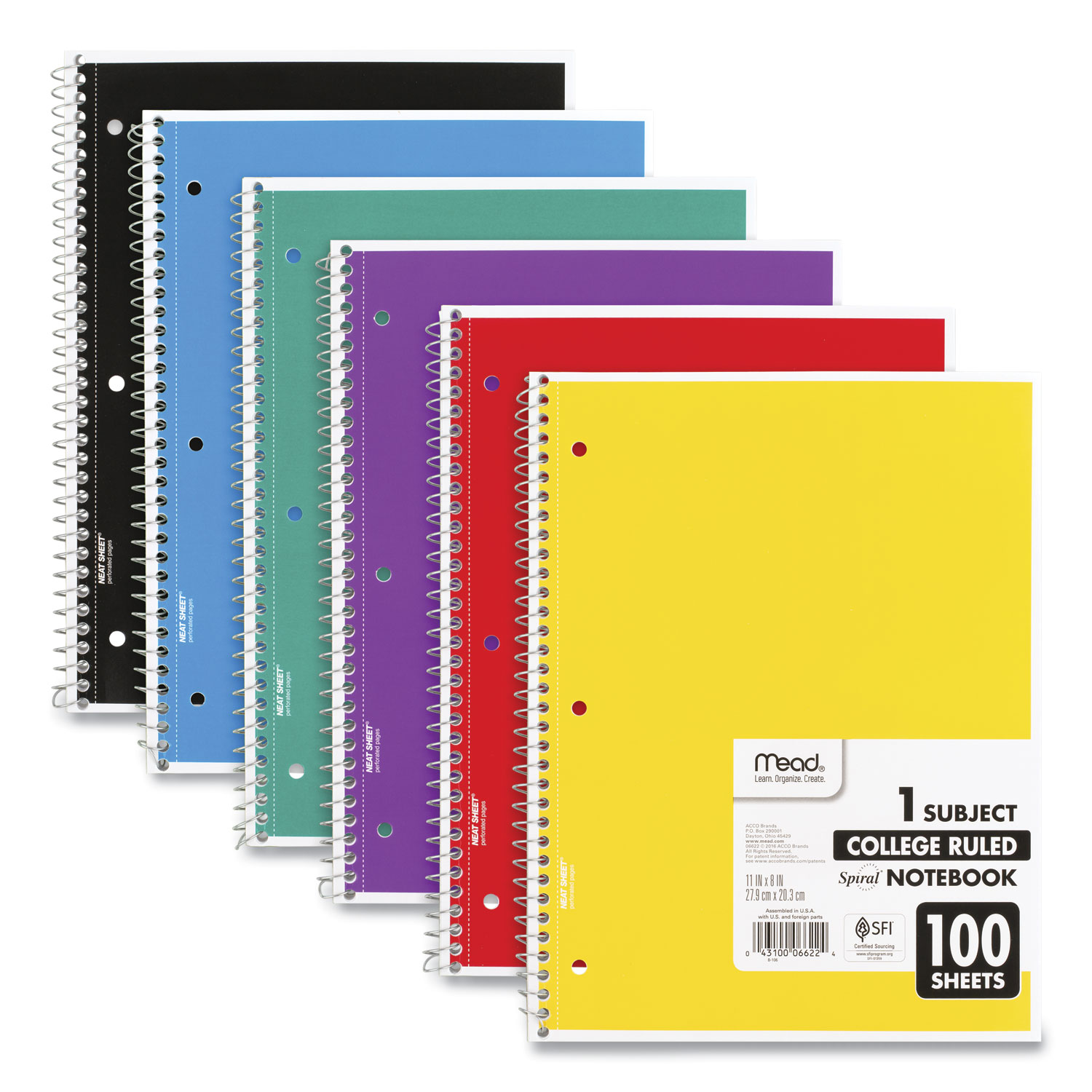 Mead® Spiral Bound Notebook, Perforated, College Rule, 11 x 8, White, 100 Sheets