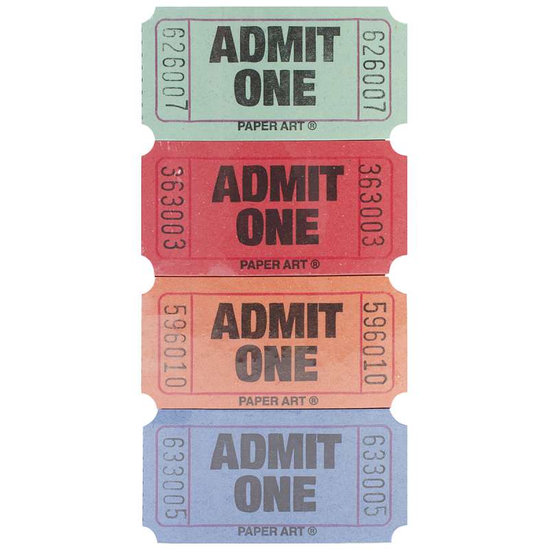Admit One Tickets 2000 Tickets/Roll Red, Blue, Orange & Green