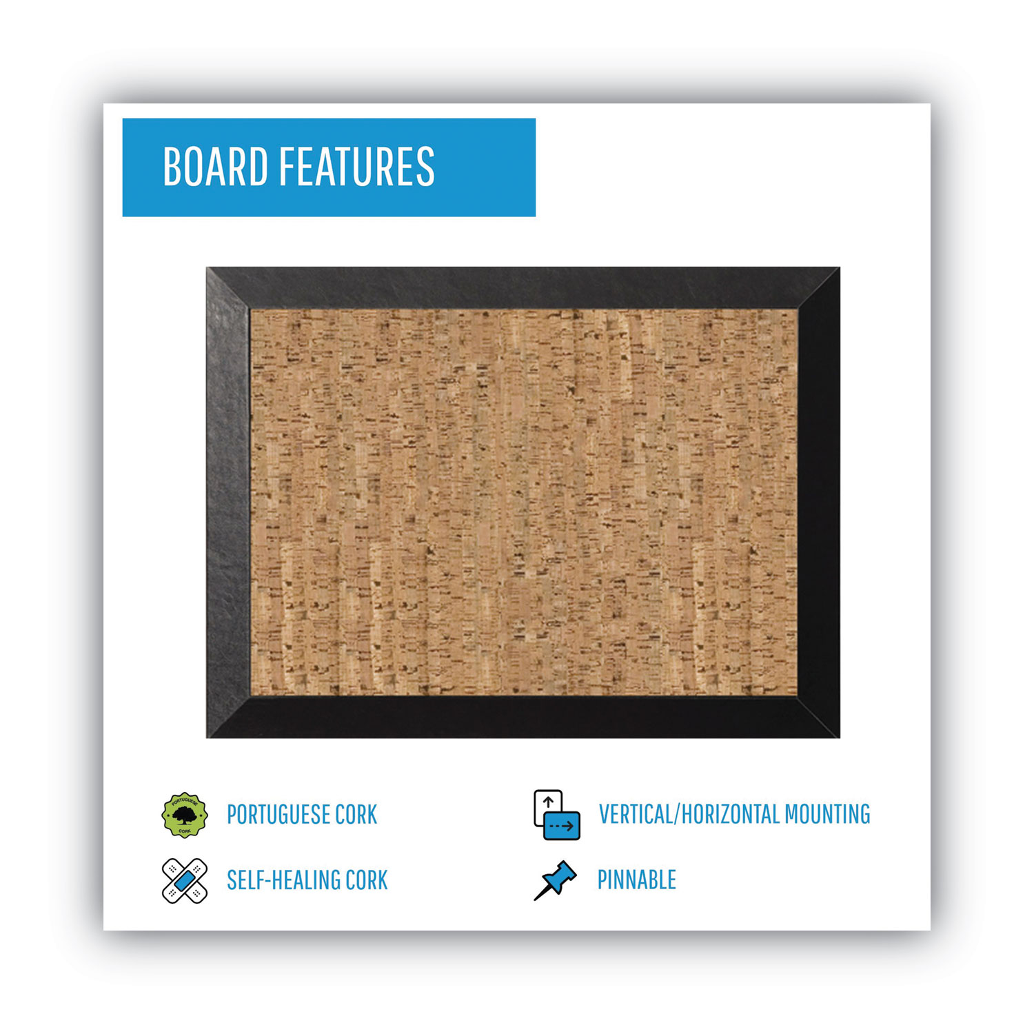 MasterVision® Natural Cork Bulletin Board, 36x24, Cork/Black