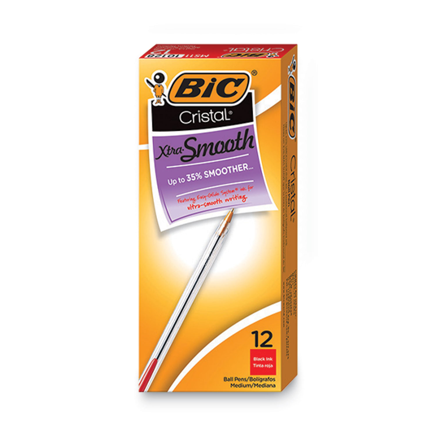 BIC® Cristal Xtra Smooth Ballpoint Stick Pen, Red Ink, 1mm, Medium, Dozen