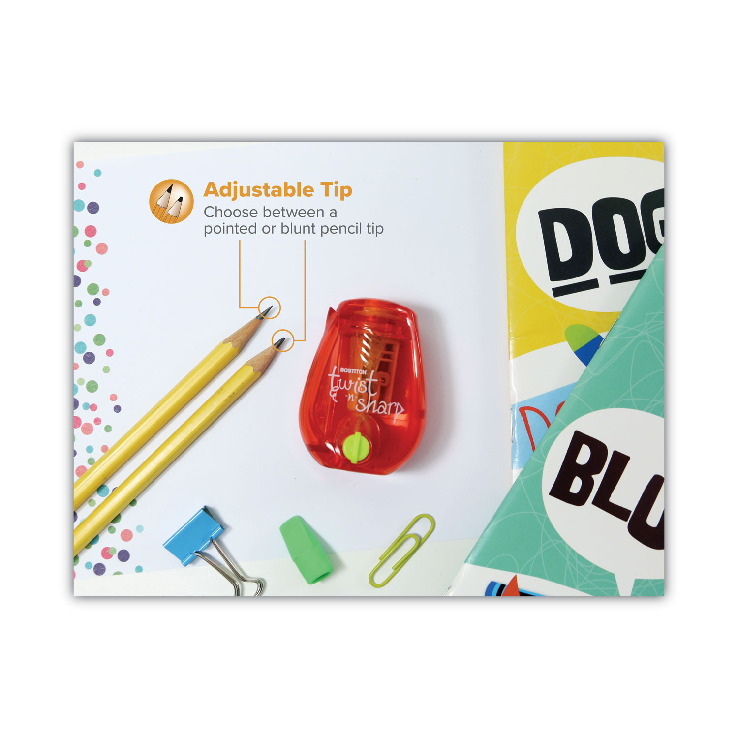 Bostitch® Twist-n-Sharp Pencil Sharpener, Random Assorted, 3 1/2 x 1 1/4 x 5 1/2