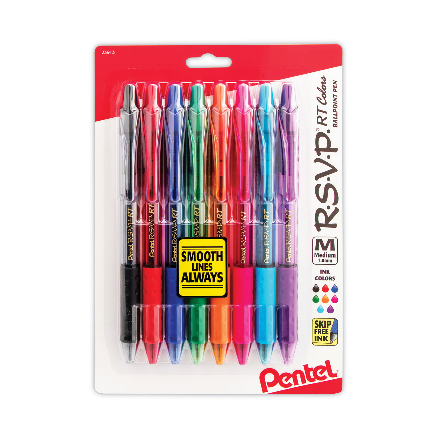 Pentel® R.S.V.P. RT Retractable Ballpoint Pen, 1mm, Clear Barrel, Assorted Ink,