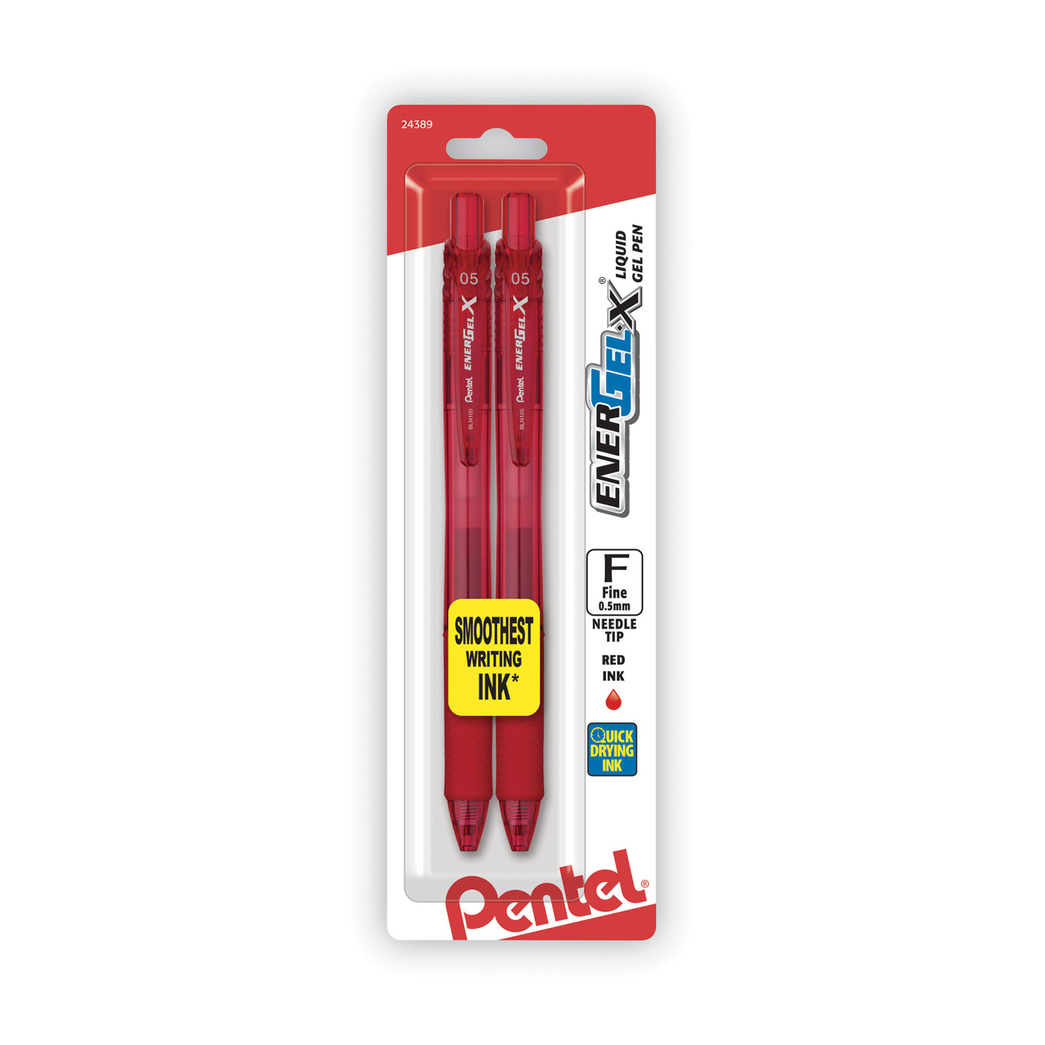 Pentel® EnerGel-X Retractable Roller Gel Pen, .5mm, Red Barrel/Ink, Dozen