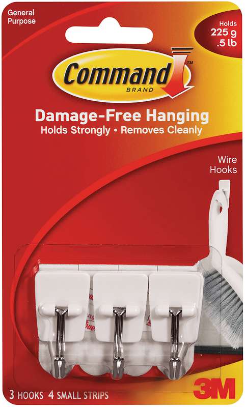 Command Small Wire Hooks White 3 Hooks & 4 Strips
