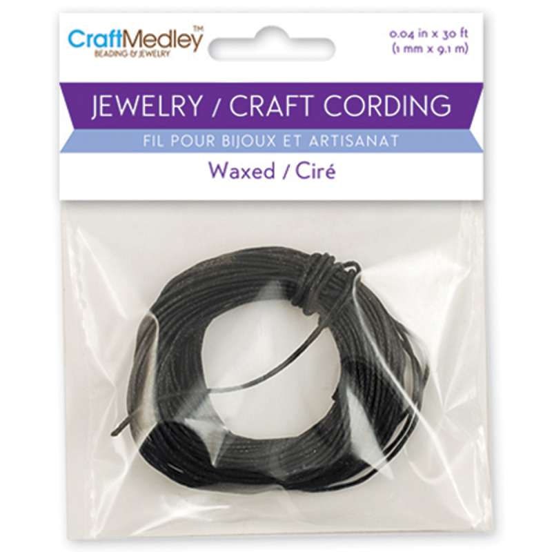 Jewelry/Craft Waxed Cording 1mmX30' Black