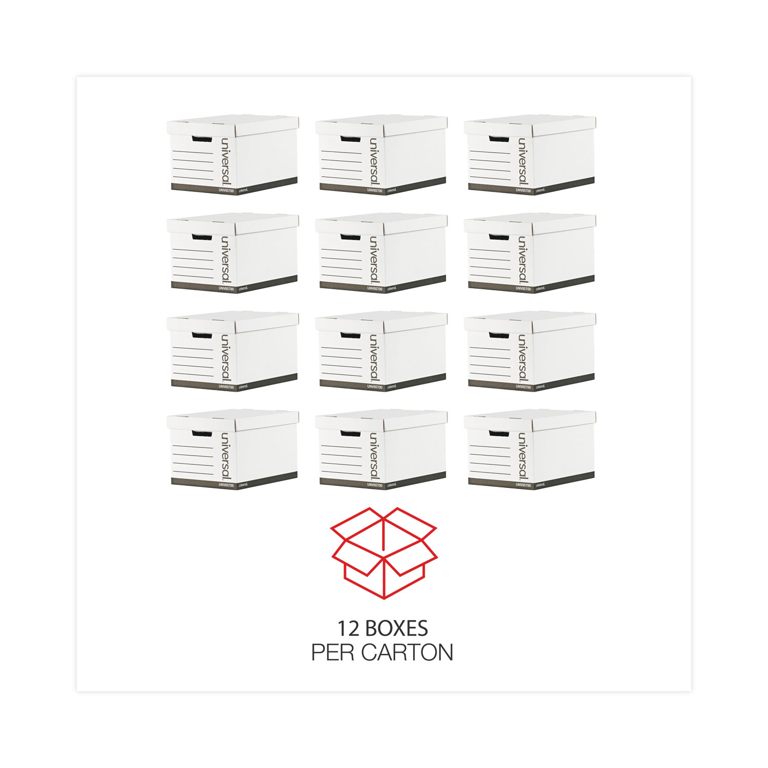 Universal® Extra-Strength Storage Box w/Lid, Letter/Legal, 12 x 15 x 10, White,