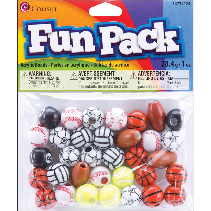 Fun Pack Acrylic Sports Beads 1oz Assorted Balls