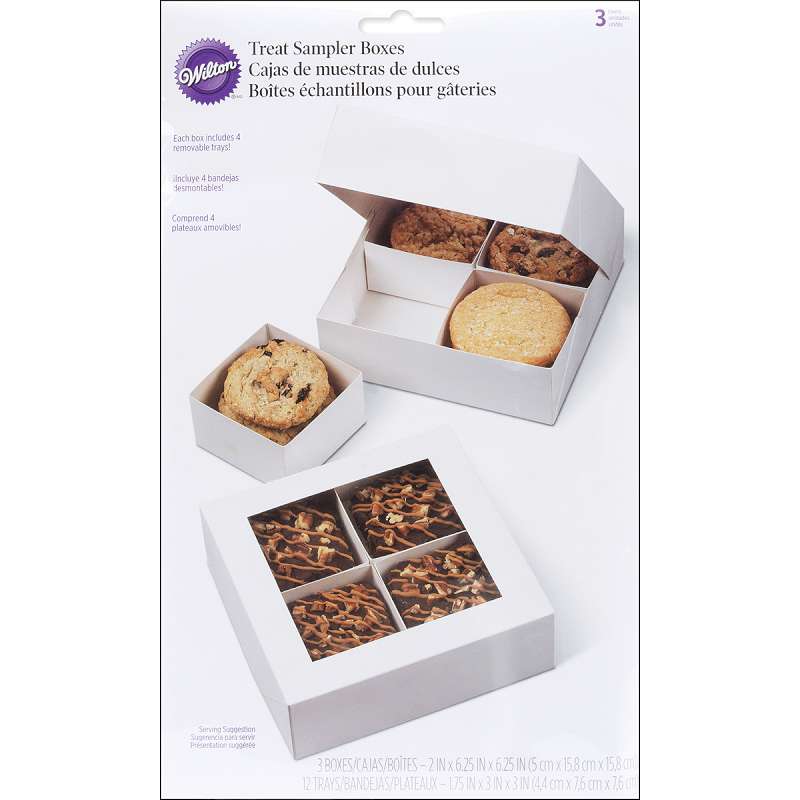Treat Boxes W/Removable Trays 4 Cavity White 6.25