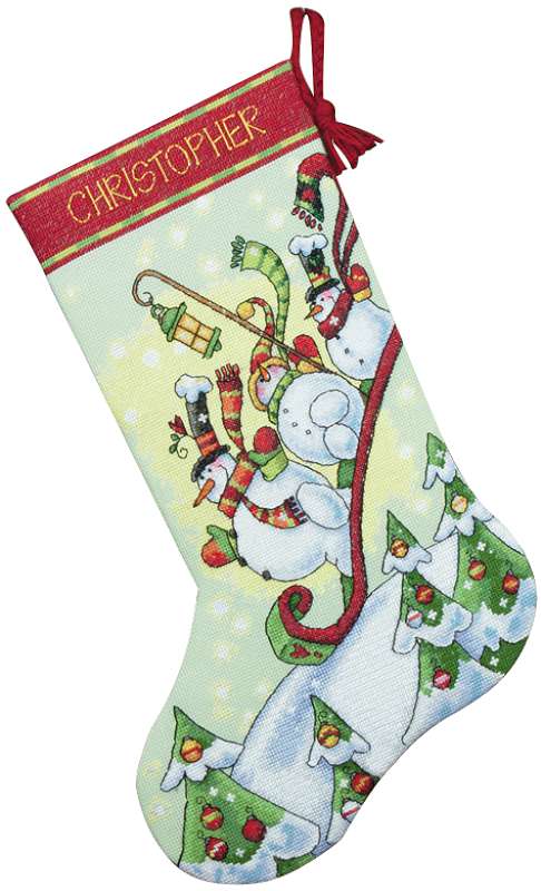 Sledding Snowmen Stocking Counted Cross Stitch Kit 16
