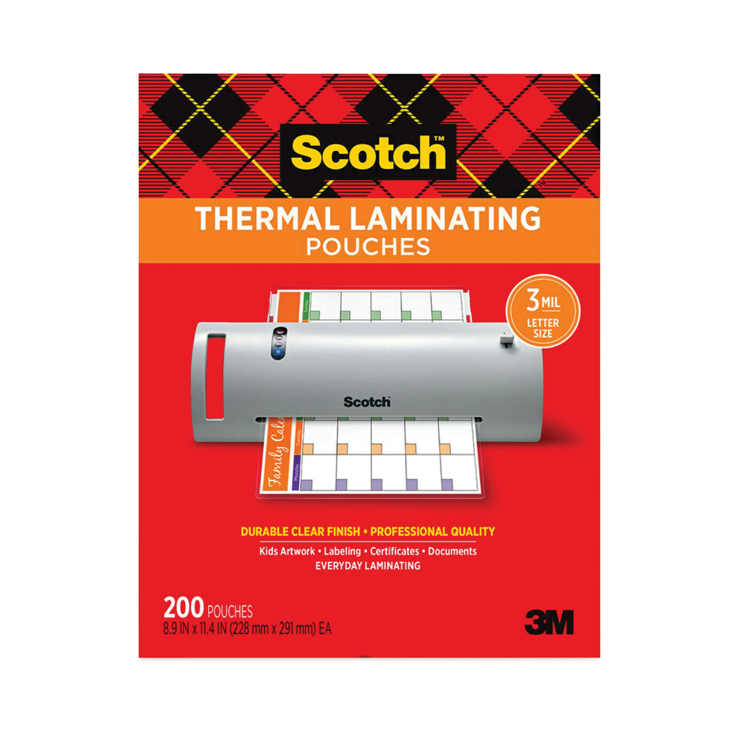 Scotch Letter Size Thermal Laminating Pouches, 3 mil, 11 2/5 x 8 9/10, 200 per