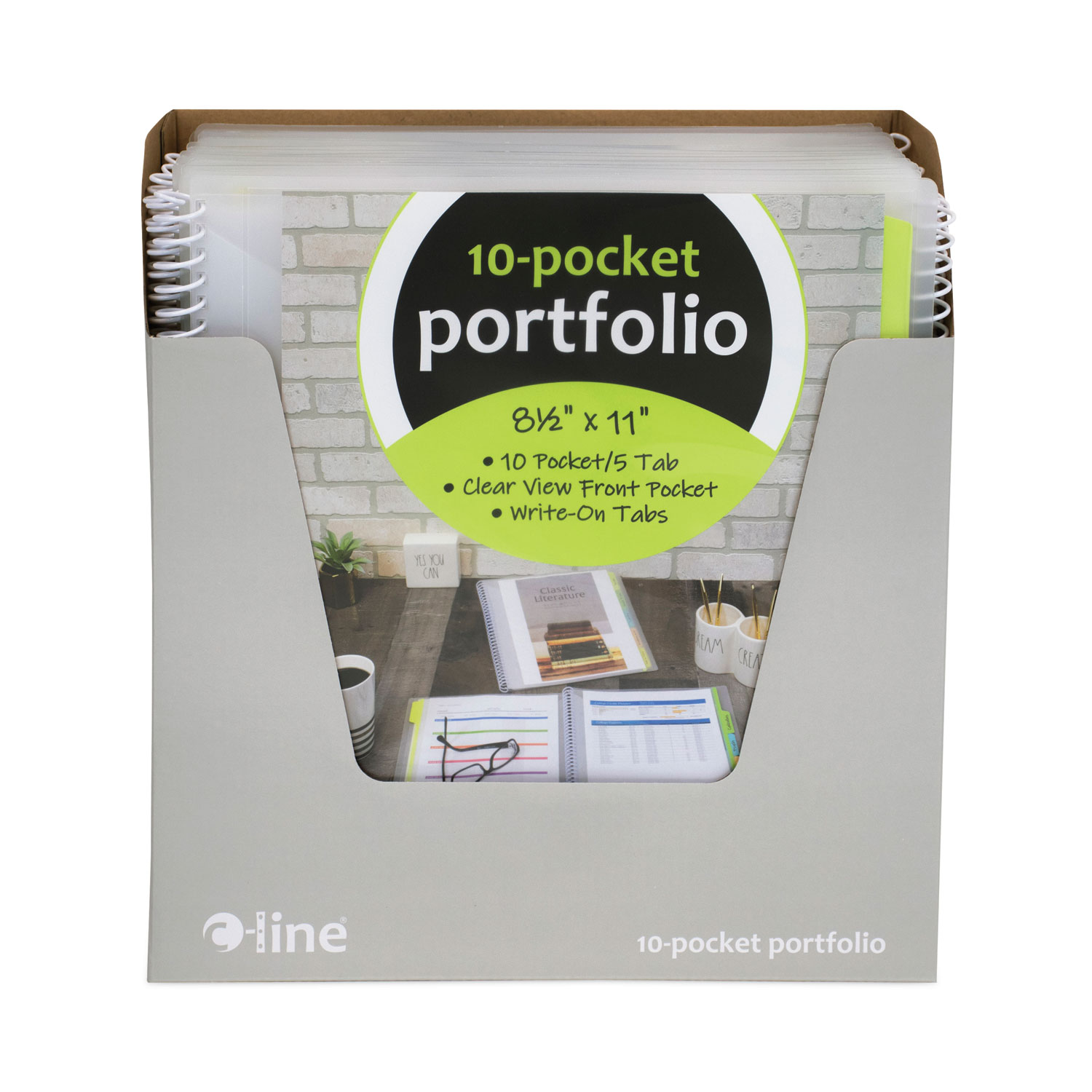 C-Line® 10-Pocket Poly Portfolio with Write-On Tabs, Polypropylene, Clear