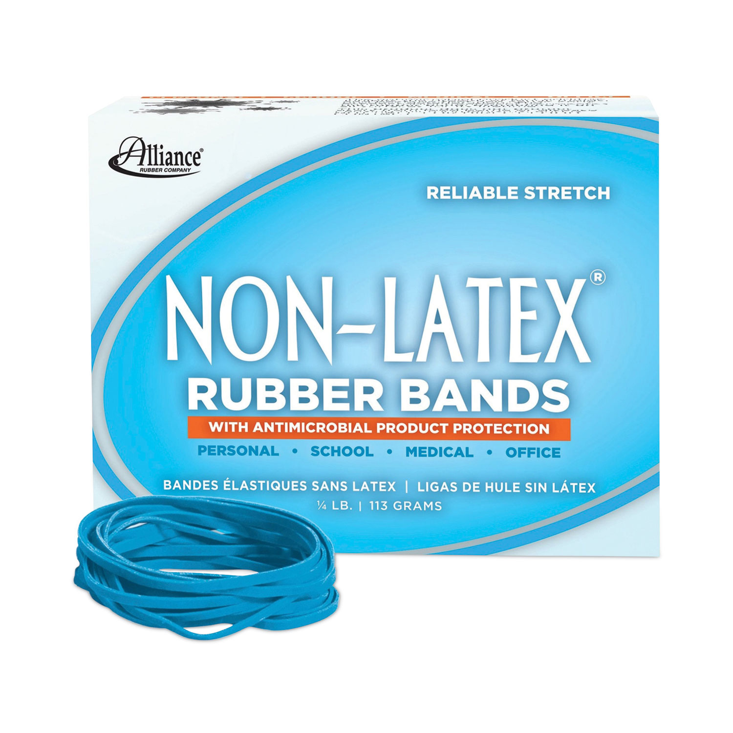 Alliance® Antimicrobial Non-Latex Rubber Bands, Sz. 33, 3-1/2 x 1/8, .25lb Box