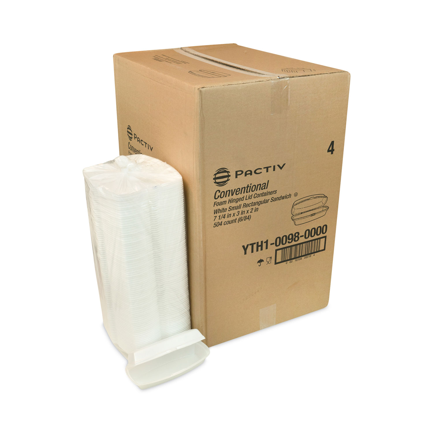 FOAM HINGED LID CONTAINERS, SINGLE TAB LOCK HOT DOG, 7.25 X 3 X 2, WHITE, 504/CA