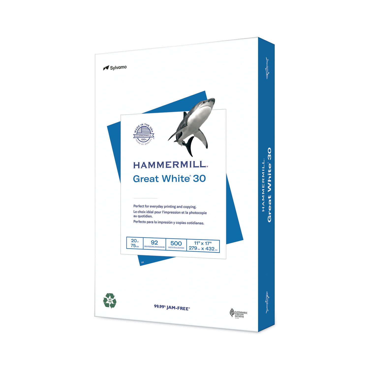 Hammermill® Great White Recycled Copy Paper, 92 Brightness, 20lb, 11 x 17, 500 S