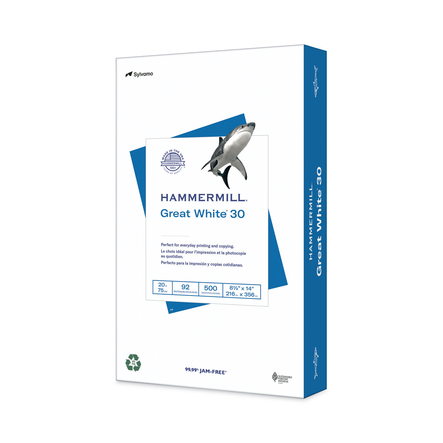 Hammermill® Great White Recycled Copy Paper, 92 Brightness, 20lb, 8-1/2 x 14, 50