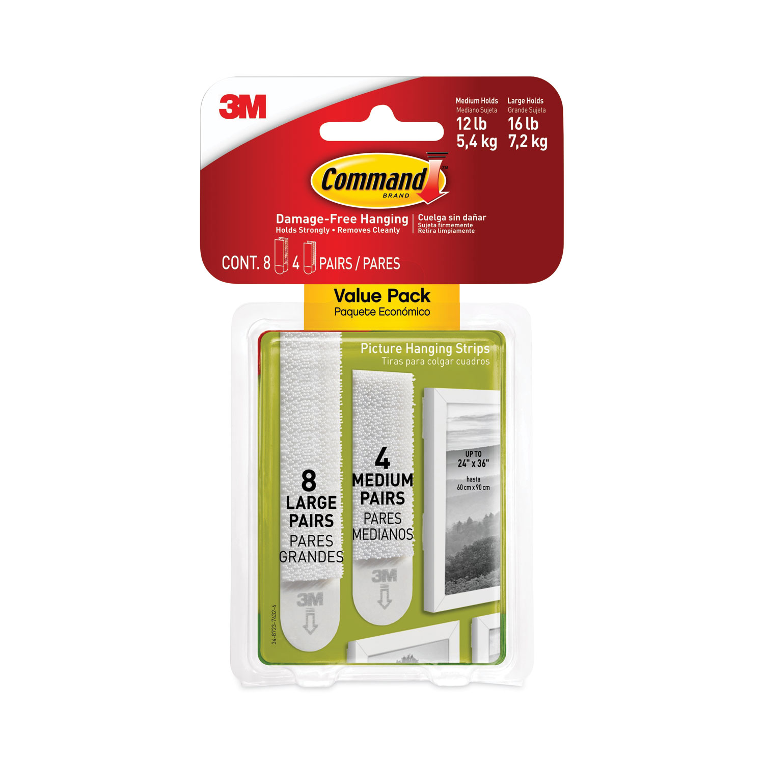 Command Picture Hanging Strips 24/Pkg 8 Medium Strips & 16 Large Strips