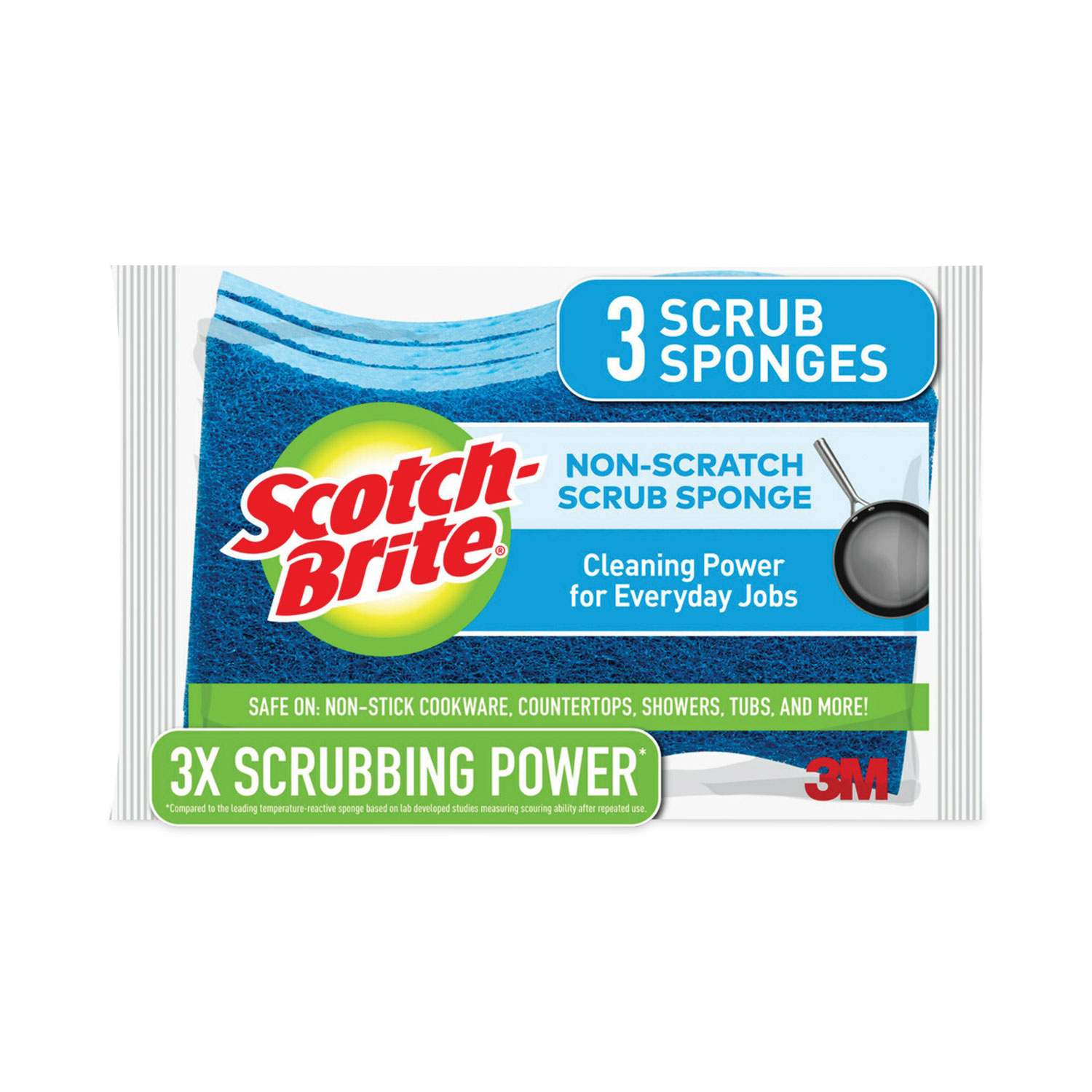 Scotch-Brite® Non-Scratch Multi-Purpose Scrub Sponge, 4 2/5 x 2 3/5, Blue, 3/Pac